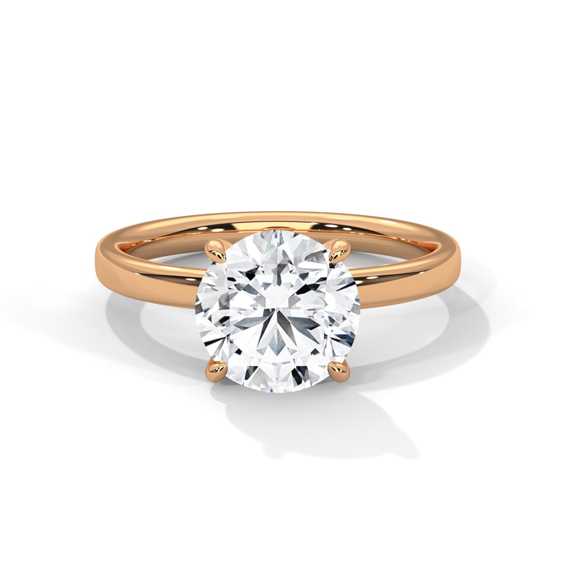 1–3 Carat Round Cut Lab Grown Diamond Solitaire Ring – Classic Four-Prong Setting in 18K Gold