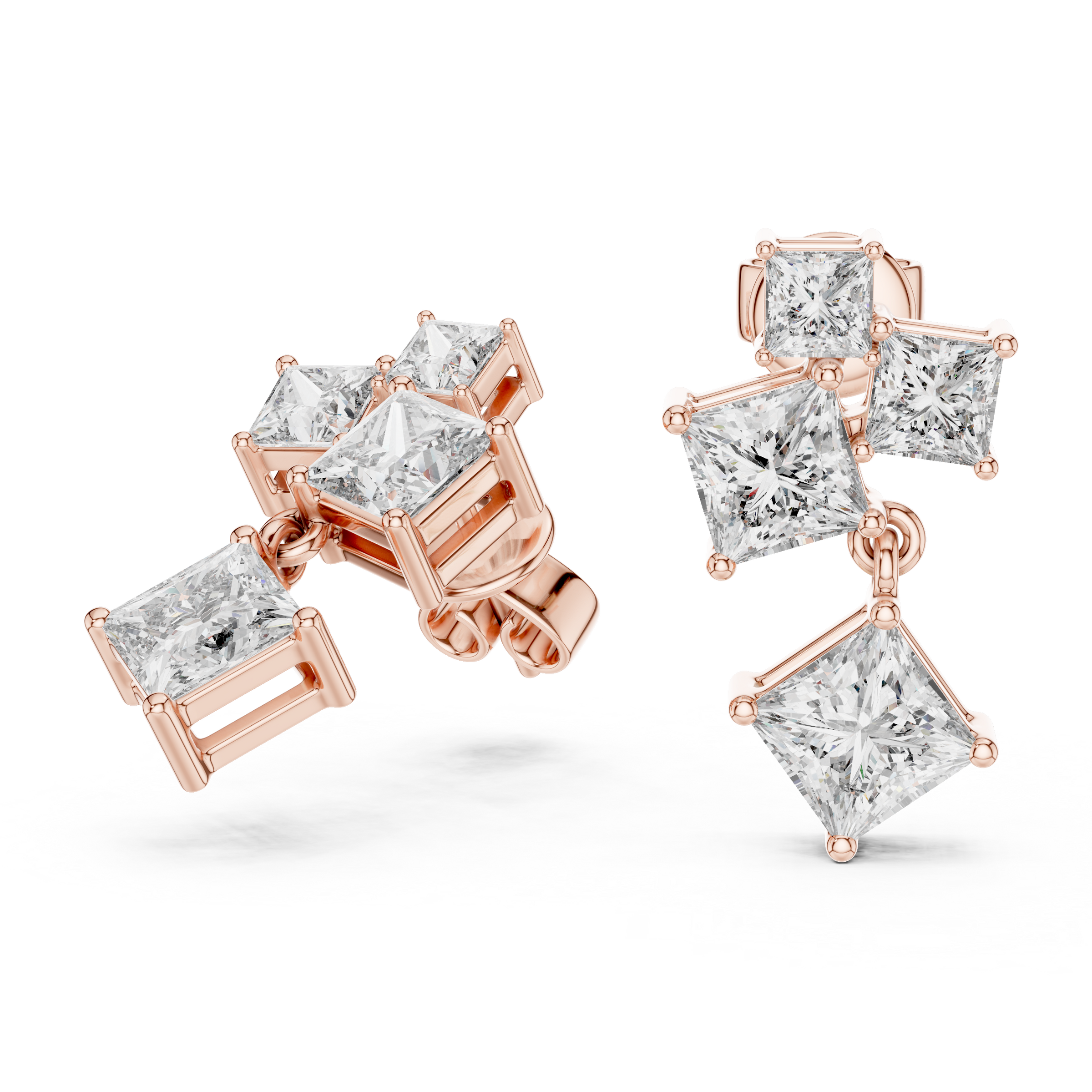 Princess Cut Lab-Grown Diamond Drop Earrings in 18K Gold | Statement Diamond Earrings