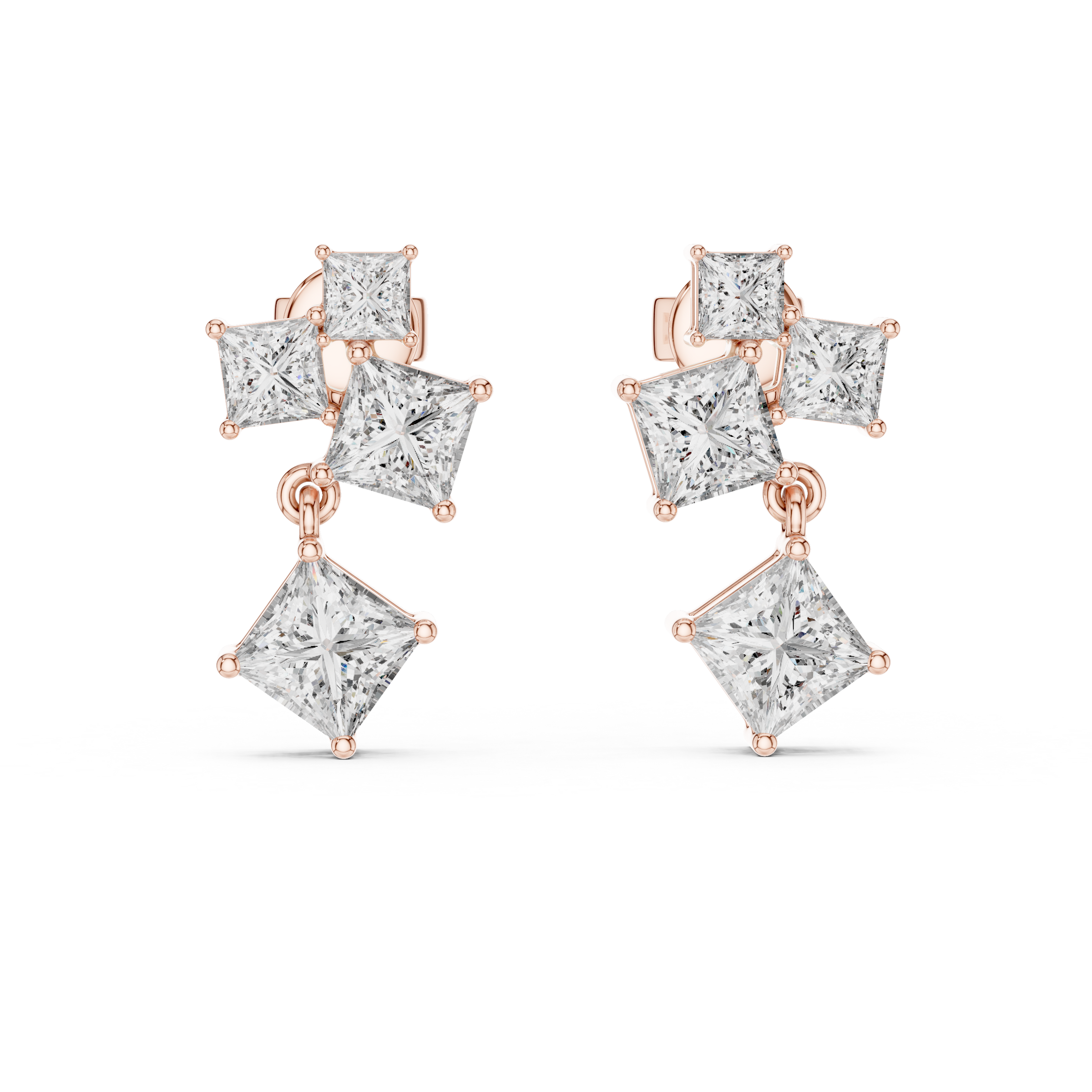 Princess Cut Lab-Grown Diamond Drop Earrings in 18K Gold | Statement Diamond Earrings