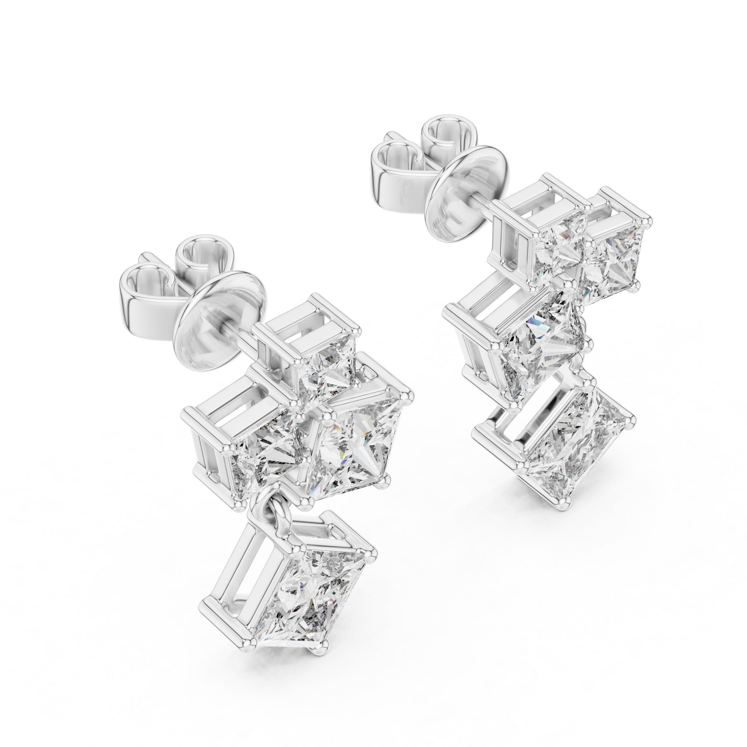 Princess Cut Lab-Grown Diamond Drop Earrings in 18K Gold | Statement Diamond Earrings