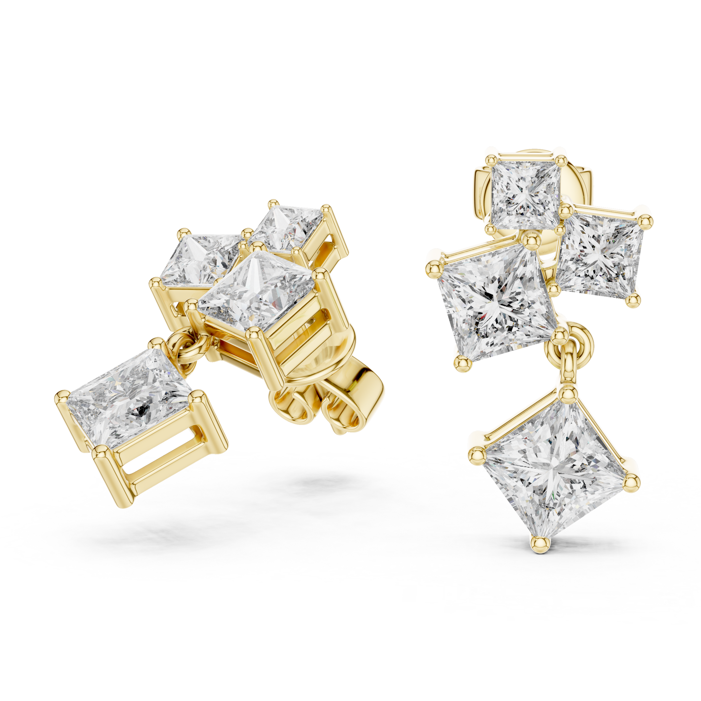 Princess Cut Lab-Grown Diamond Drop Earrings in 18K Gold | Statement Diamond Earrings