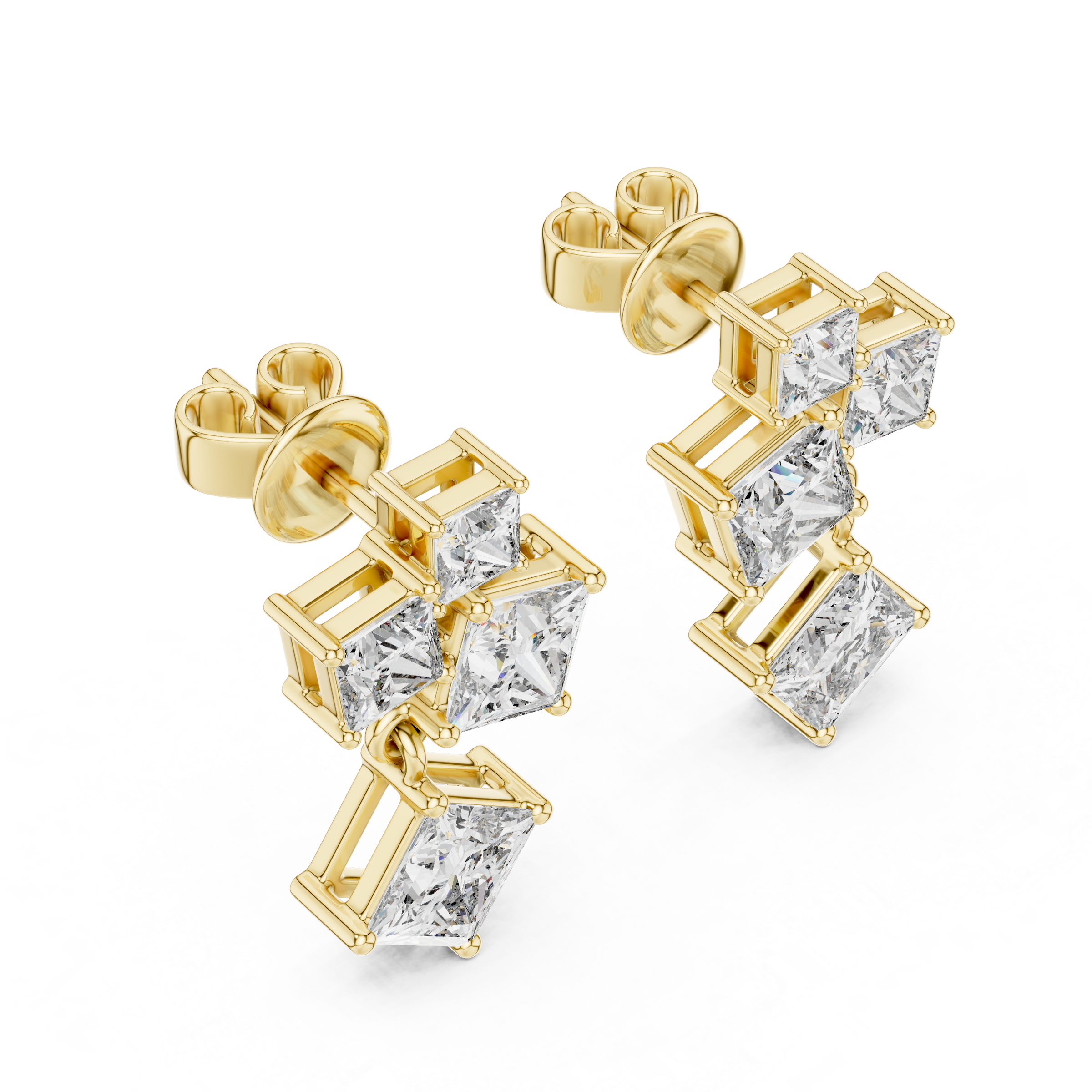 Princess Cut Lab-Grown Diamond Drop Earrings in 18K Gold | Statement Diamond Earrings
