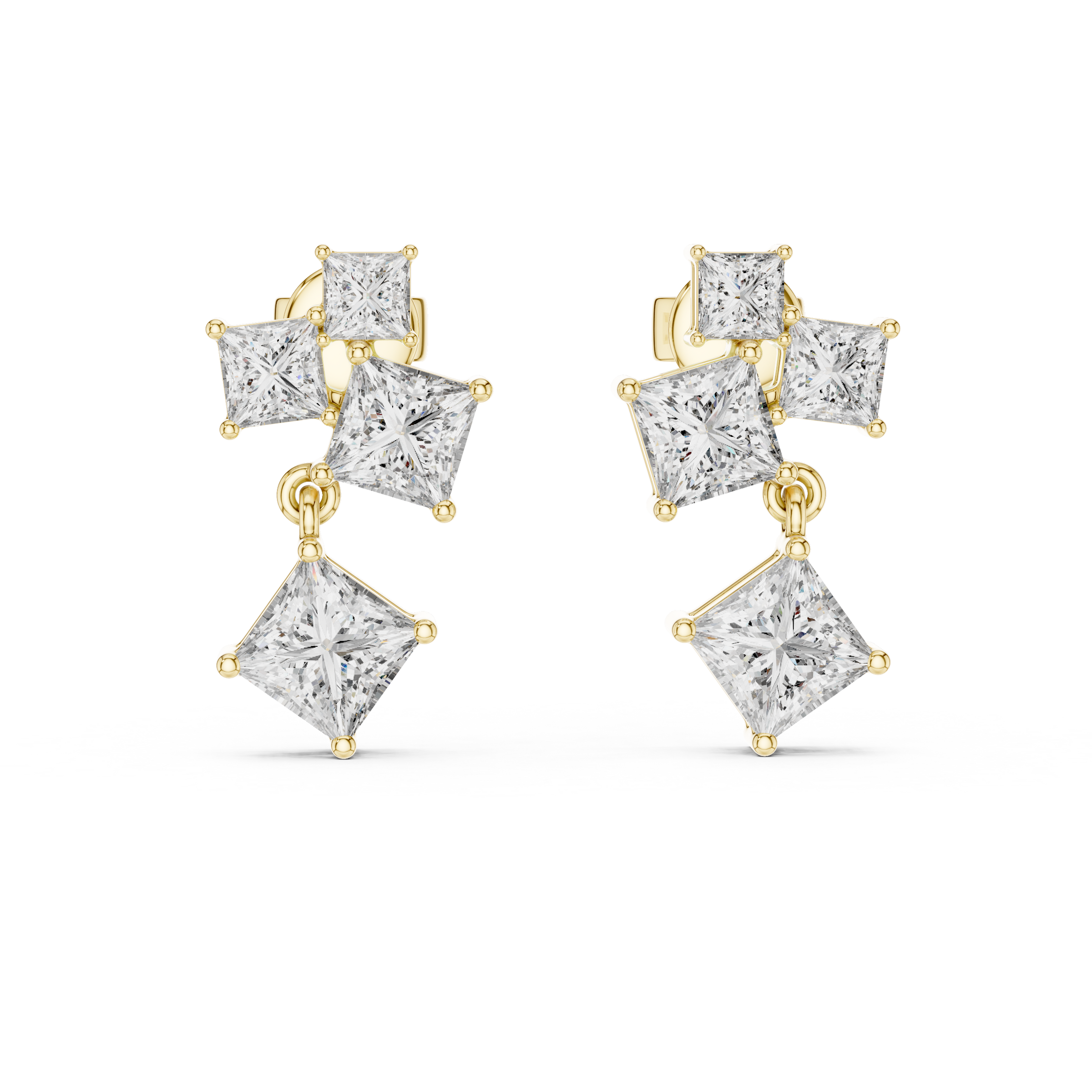 Princess Cut Lab-Grown Diamond Drop Earrings in 18K Gold | Statement Diamond Earrings