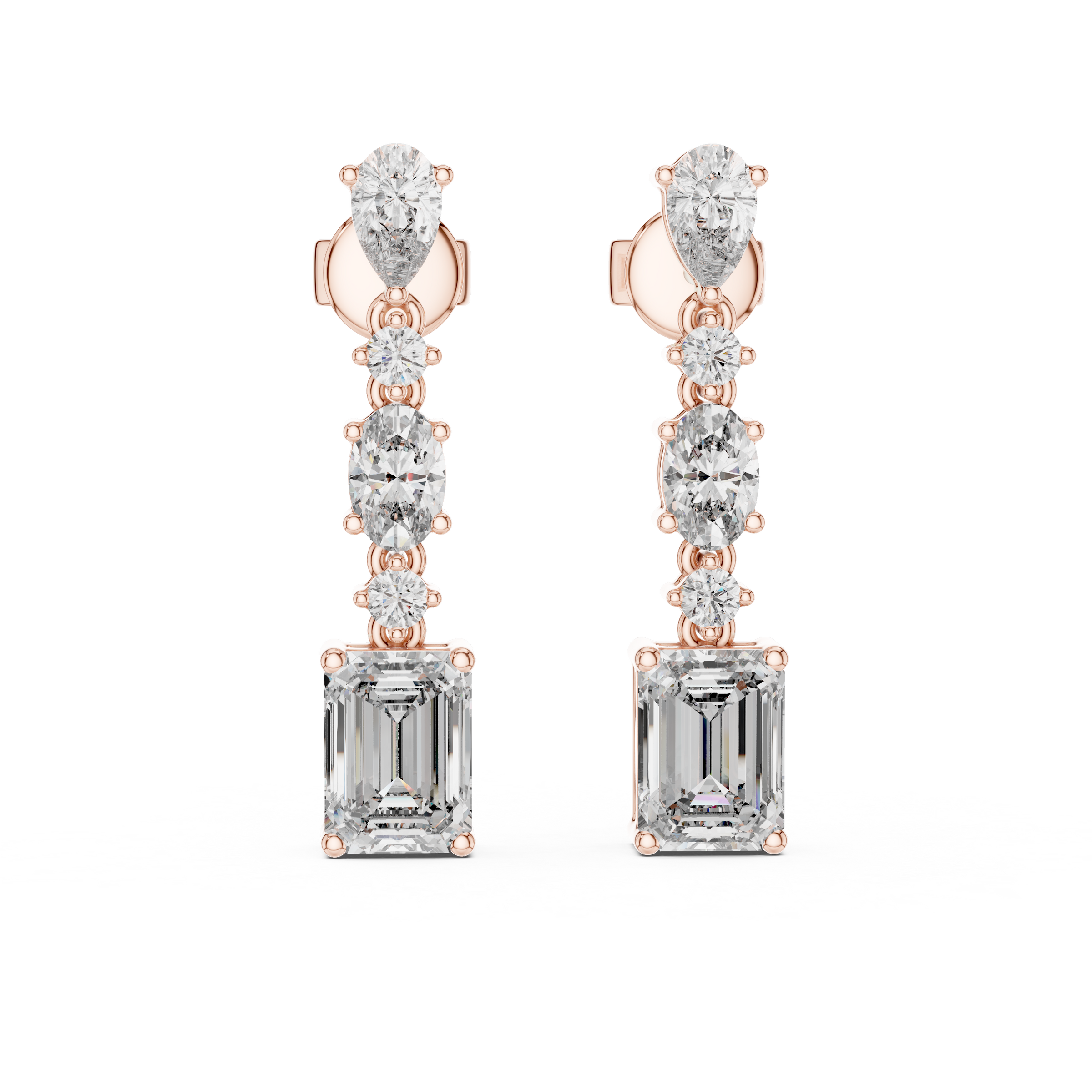 Fancy Shape Lab-Grown Diamond Drop Earrings in 18K Gold | Pear, Oval, Round & Emerald