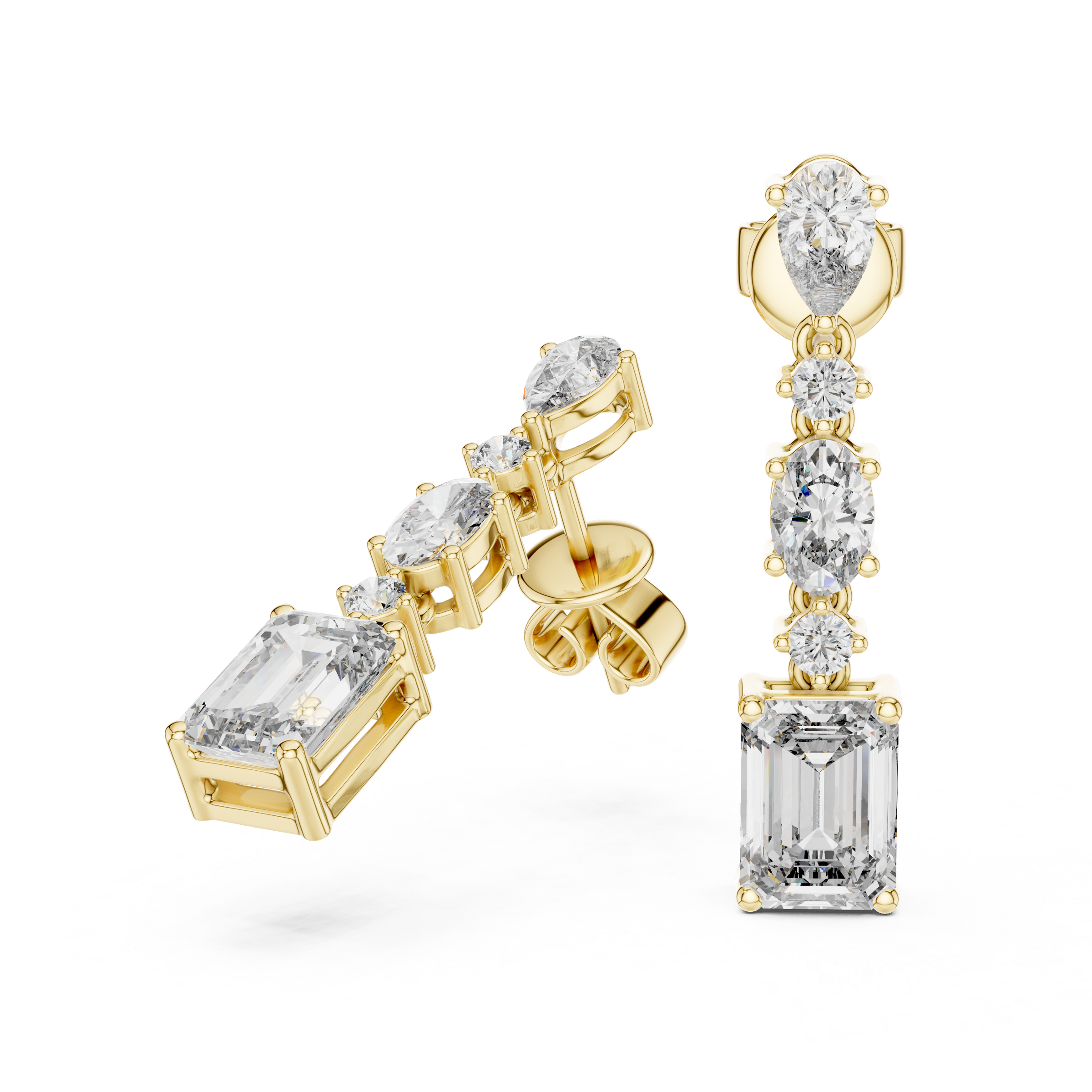 Fancy Shape Lab-Grown Diamond Drop Earrings in 18K Gold | Pear, Oval, Round & Emerald