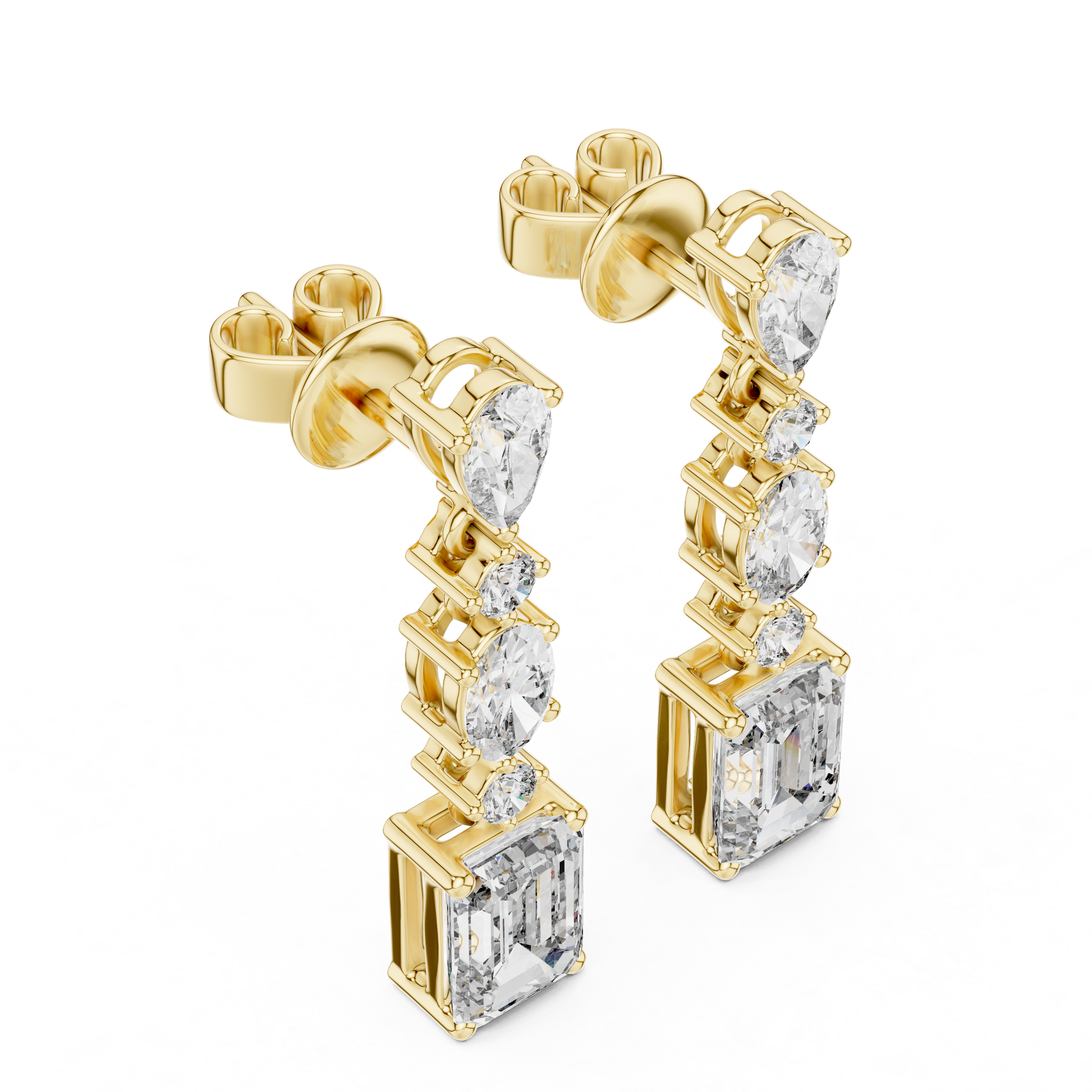 Fancy Shape Lab-Grown Diamond Drop Earrings in 18K Gold | Pear, Oval, Round & Emerald