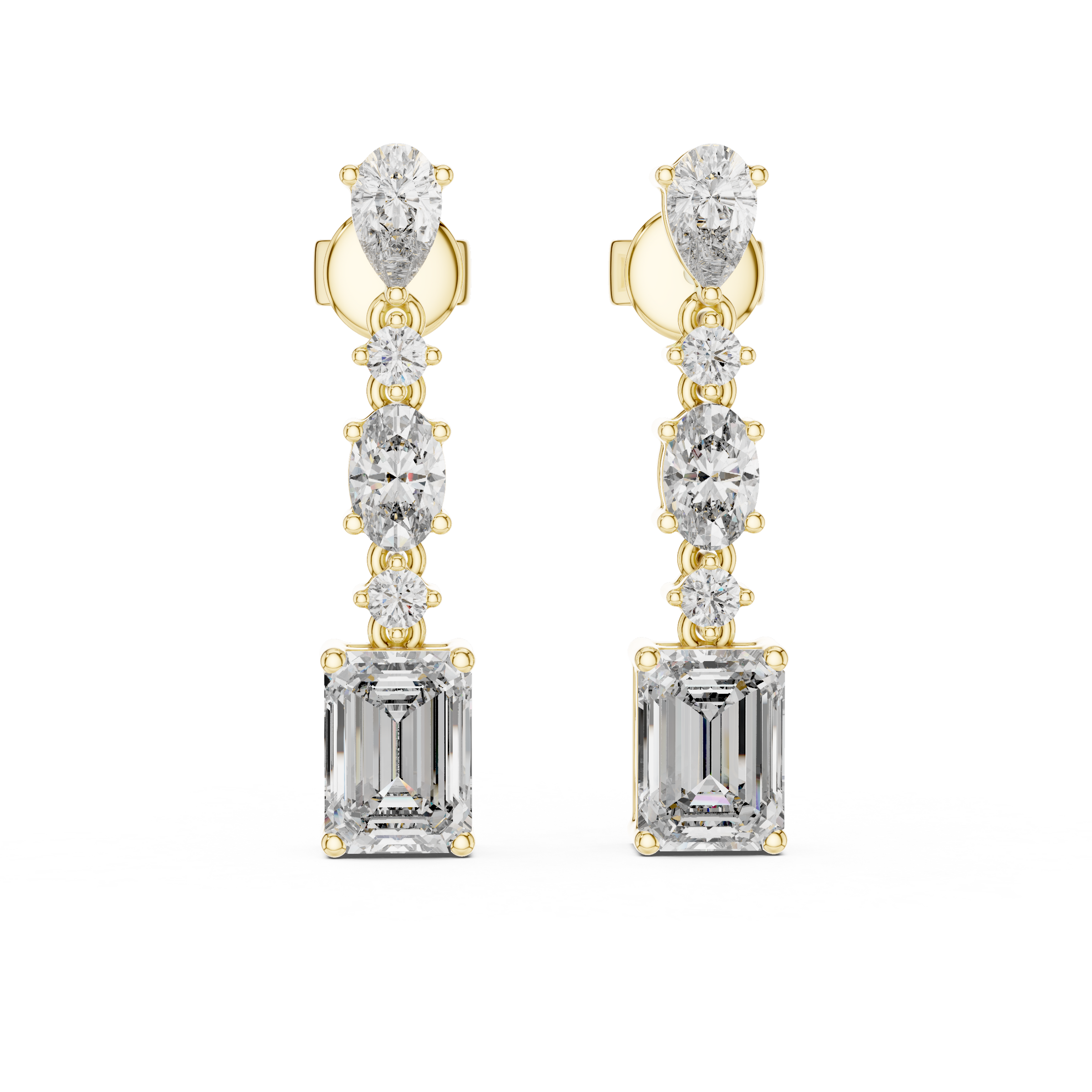 Fancy Shape Lab-Grown Diamond Drop Earrings in 18K Gold | Pear, Oval, Round & Emerald