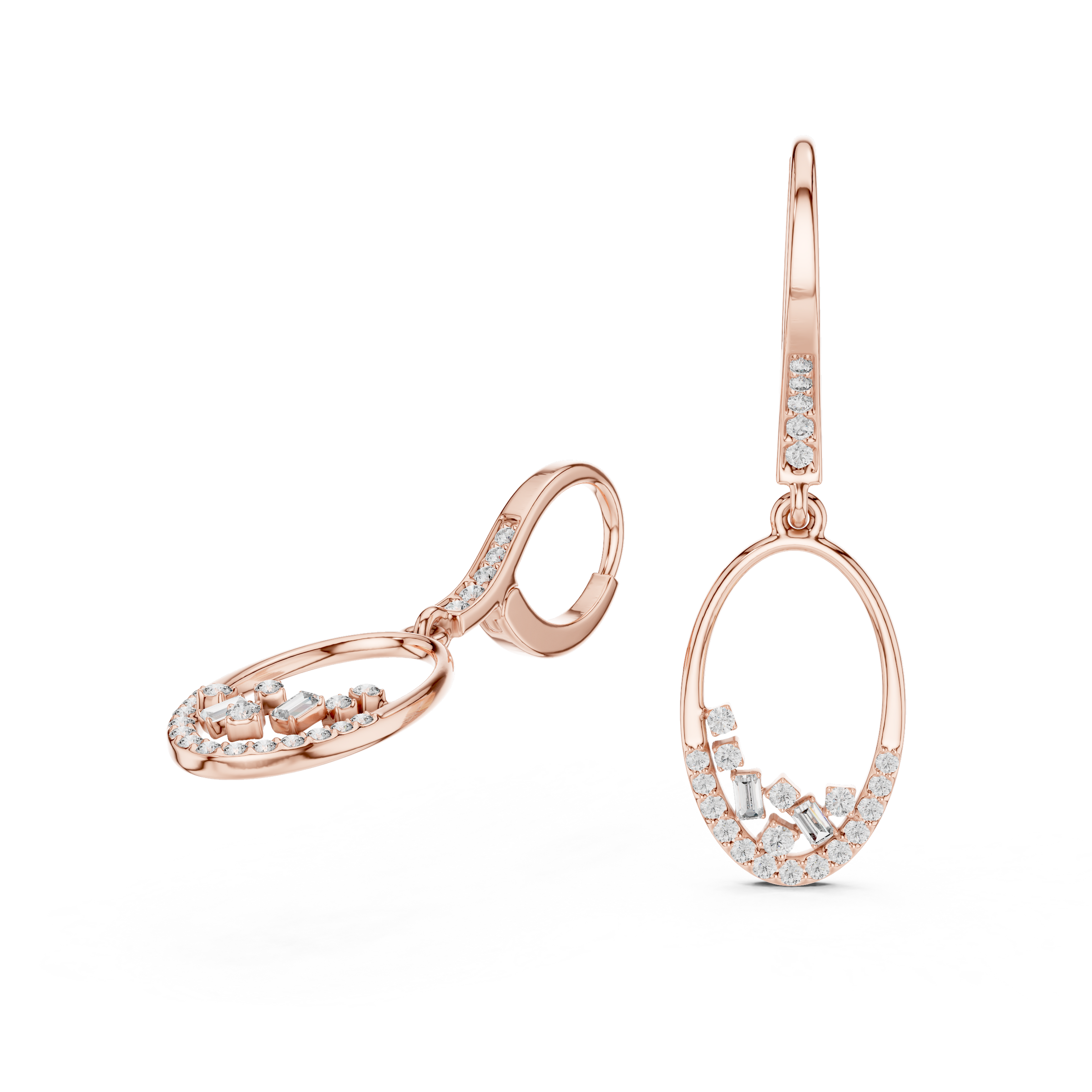 Beautiful Lab-Grown Diamond Drop Hoop Earrings with Oval Shape Drop in 18K Gold