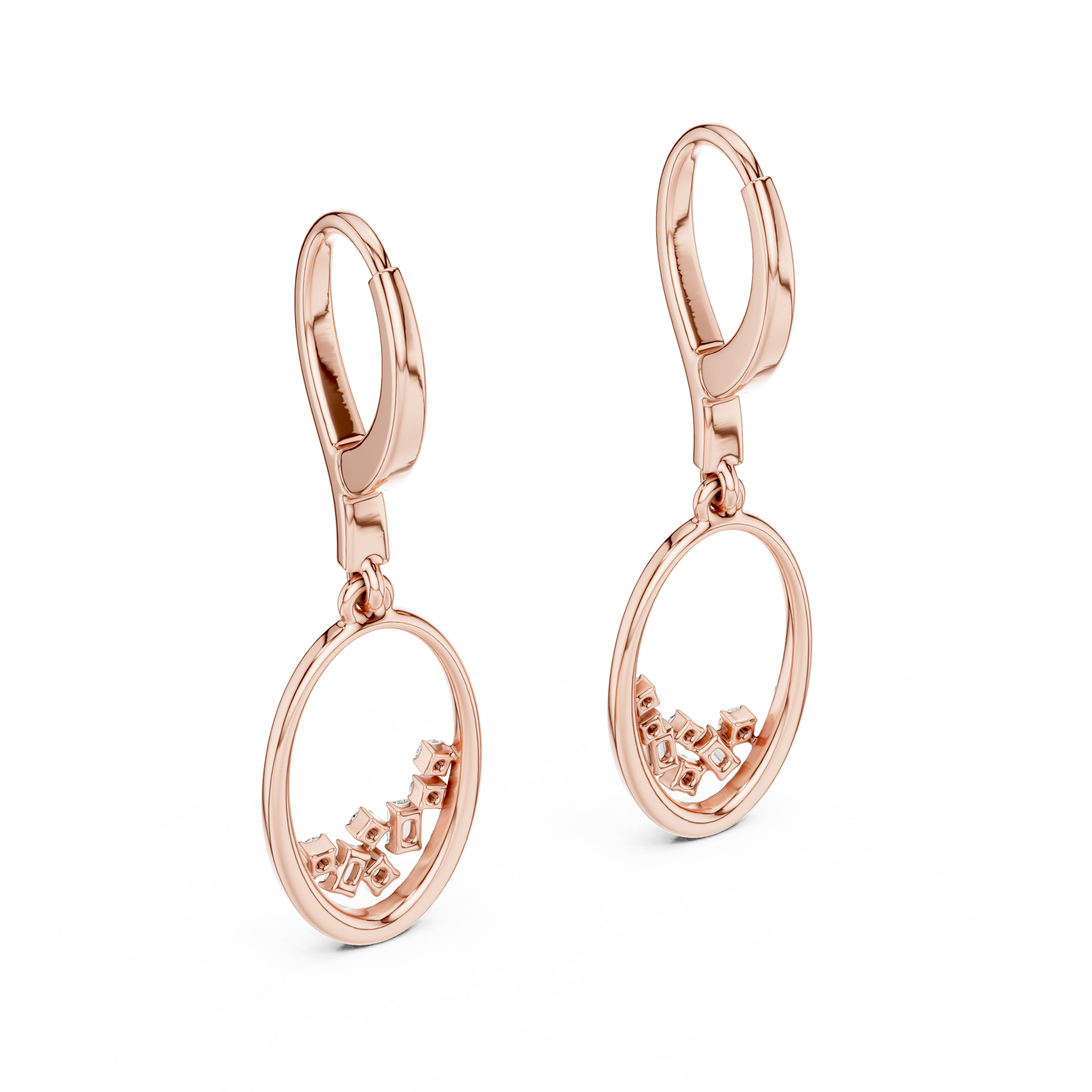 Beautiful Lab-Grown Diamond Drop Hoop Earrings with Oval Shape Drop in 18K Gold