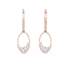 Beautiful Lab-Grown Diamond Drop Hoop Earrings with Oval Shape Drop in 18K Gold