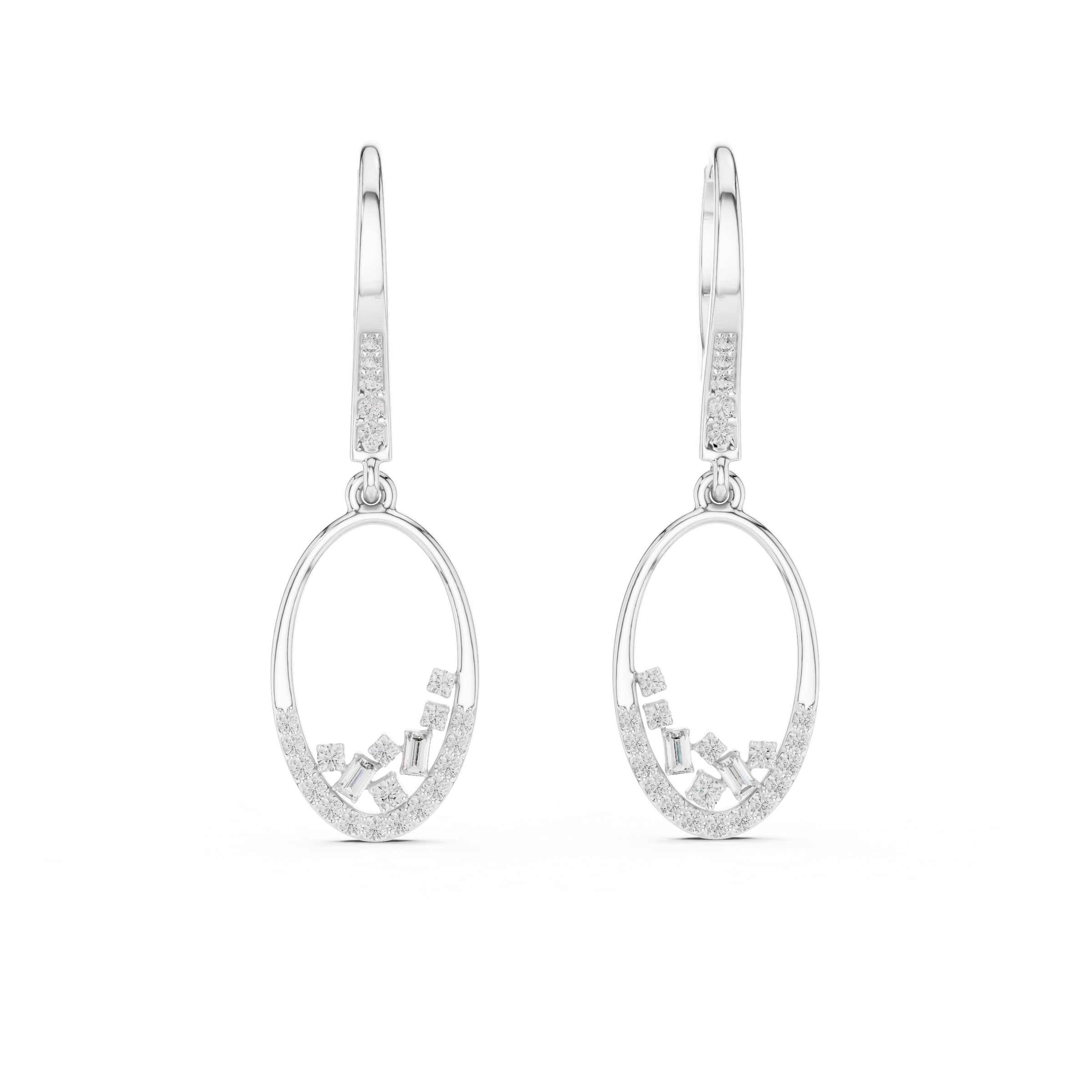 Beautiful Lab-Grown Diamond Drop Hoop Earrings with Oval Shape Drop in 18K Gold
