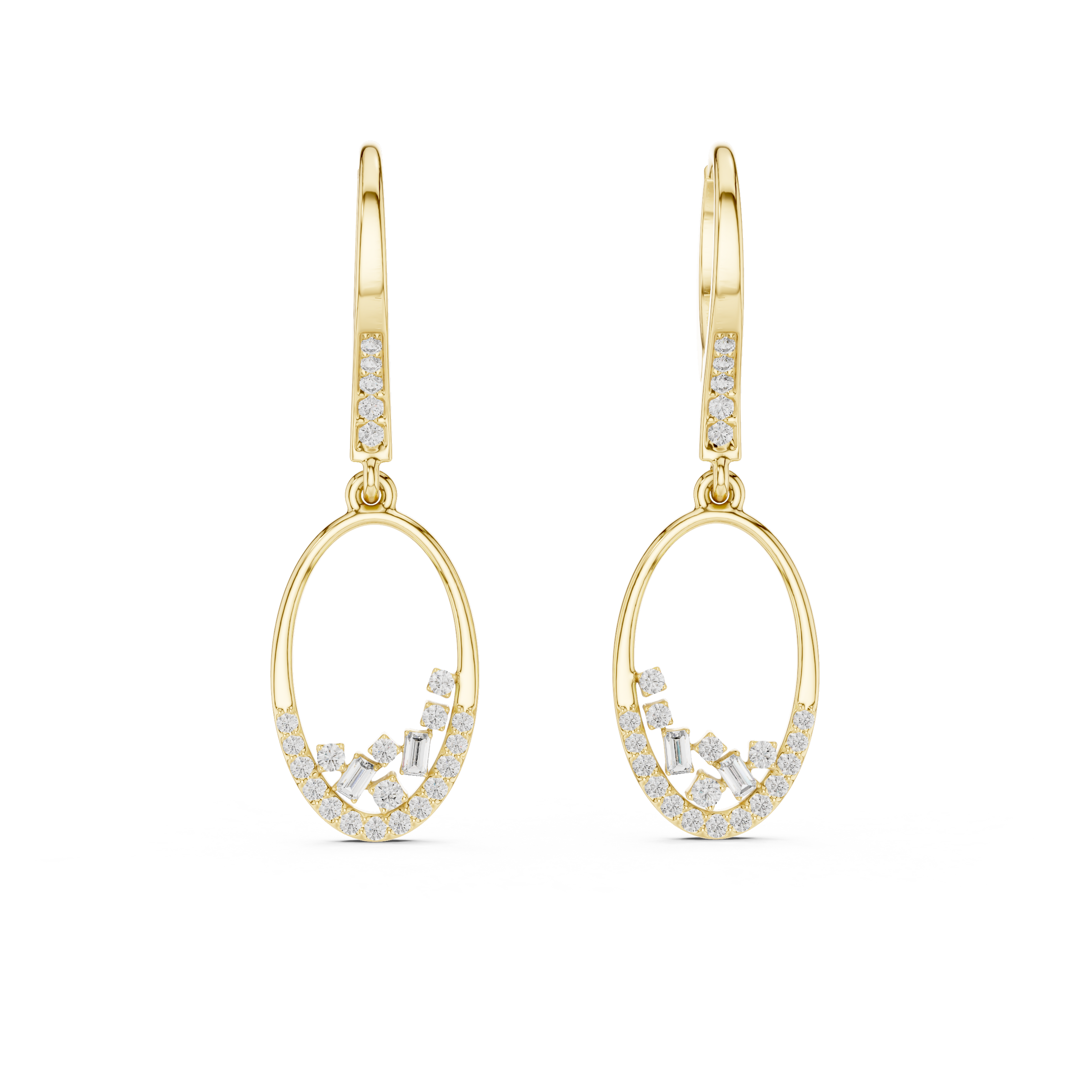 Beautiful Lab-Grown Diamond Drop Hoop Earrings with Oval Shape Drop in 18K Gold
