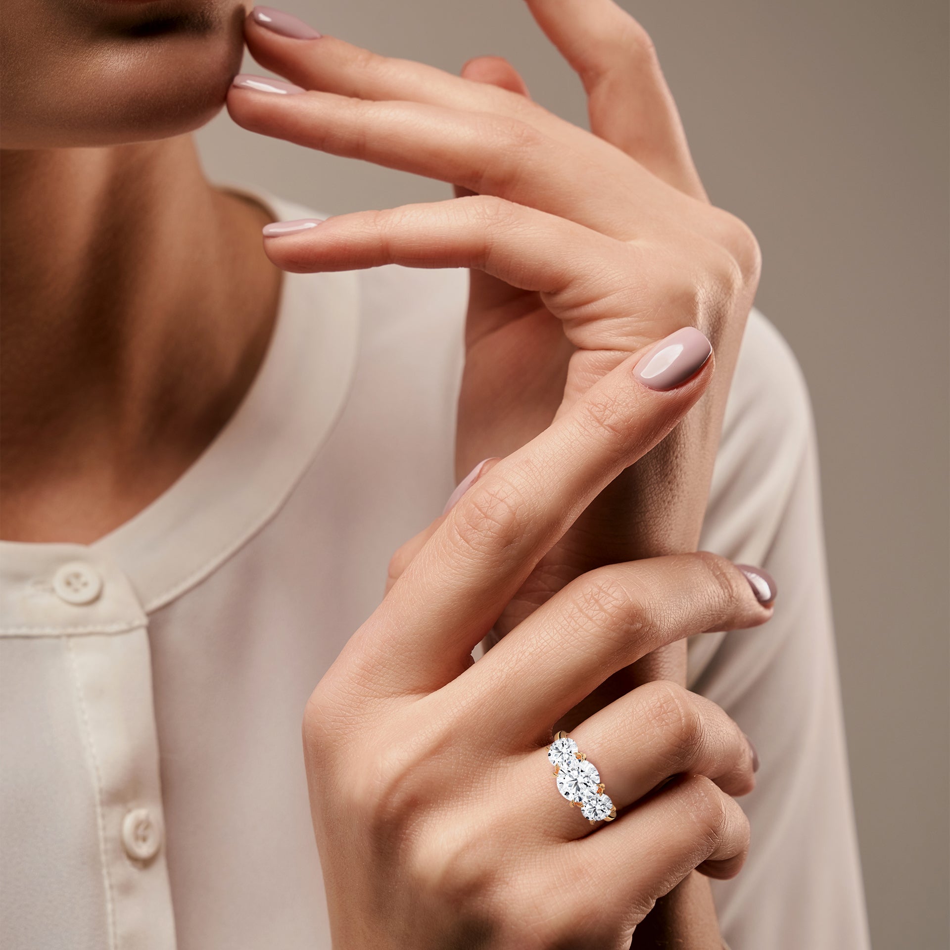 Round Brilliant Cut Diamond Trilogy Engagement Solitaire Ring | 1 to 3 Carat Centre | Round Side Diamonds | 18K Gold