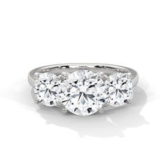 Round Brilliant Cut Diamond Trilogy Engagement Solitaire Ring | 1 to 3 Carat Centre | Round Side Diamonds | 18K Gold