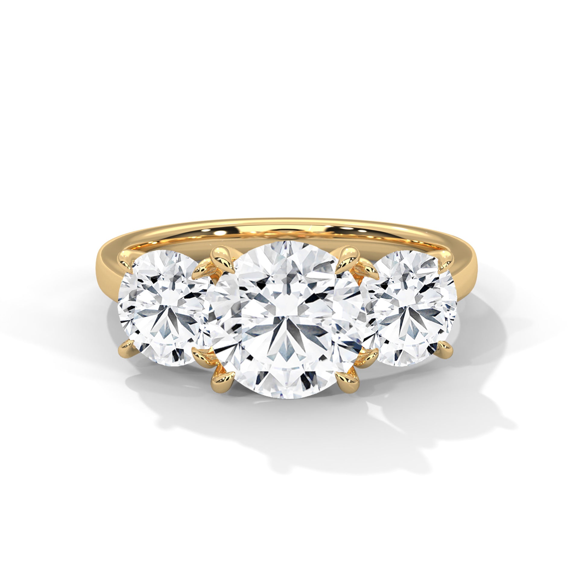 Round Brilliant Cut Diamond Trilogy Engagement Solitaire Ring | 1 to 3 Carat Centre | Round Side Diamonds | 18K Gold