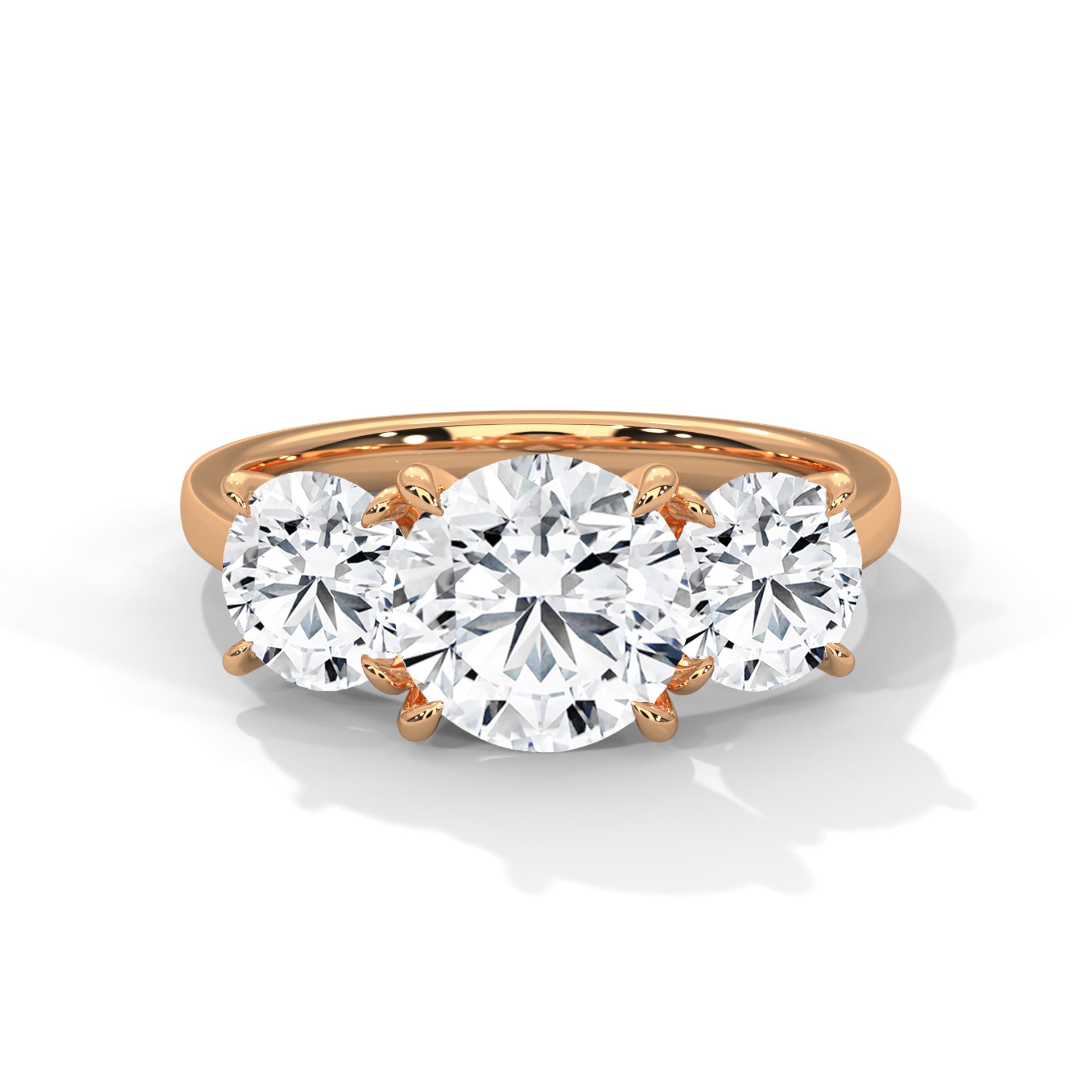 Round Brilliant Cut Diamond Trilogy Engagement Solitaire Ring | 1 to 3 Carat Centre | Round Side Diamonds | 18K Gold