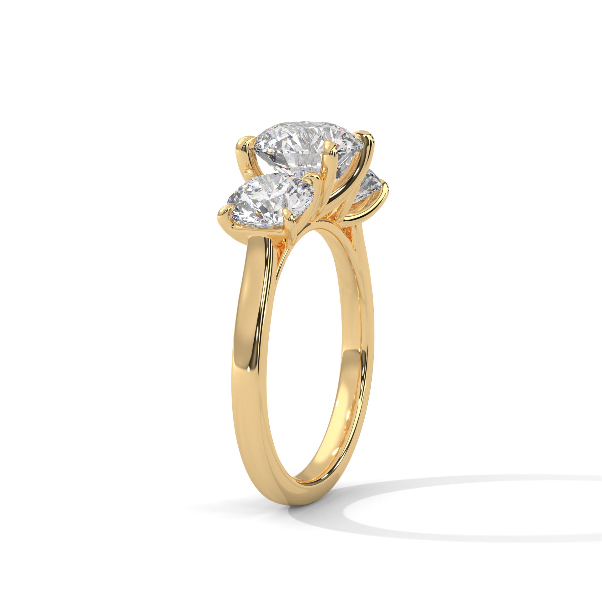 Round Brilliant Cut Diamond Trilogy Engagement Solitaire Ring | 1 to 3 Carat Centre | Round Side Diamonds | 18K Gold