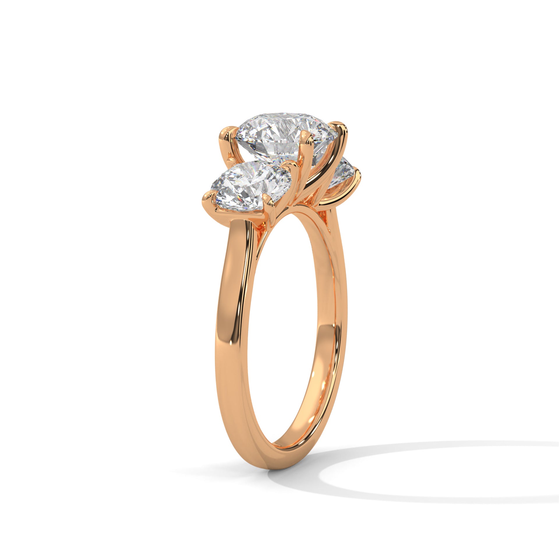 Round Brilliant Cut Diamond Trilogy Engagement Solitaire Ring | 1 to 3 Carat Centre | Round Side Diamonds | 18K Gold