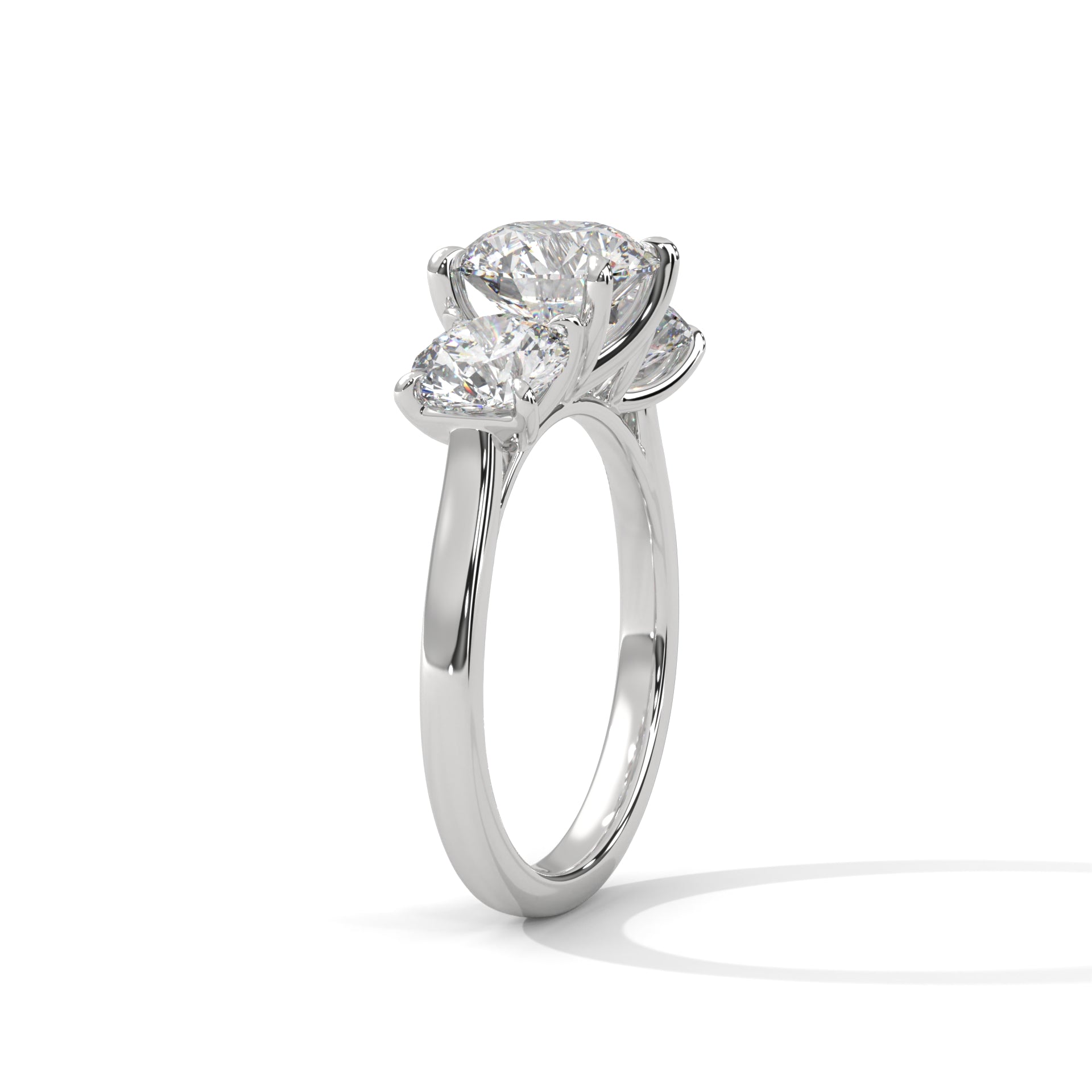 Round Brilliant Cut Diamond Trilogy Engagement Solitaire Ring | 1 to 3 Carat Centre | Round Side Diamonds | 18K Gold