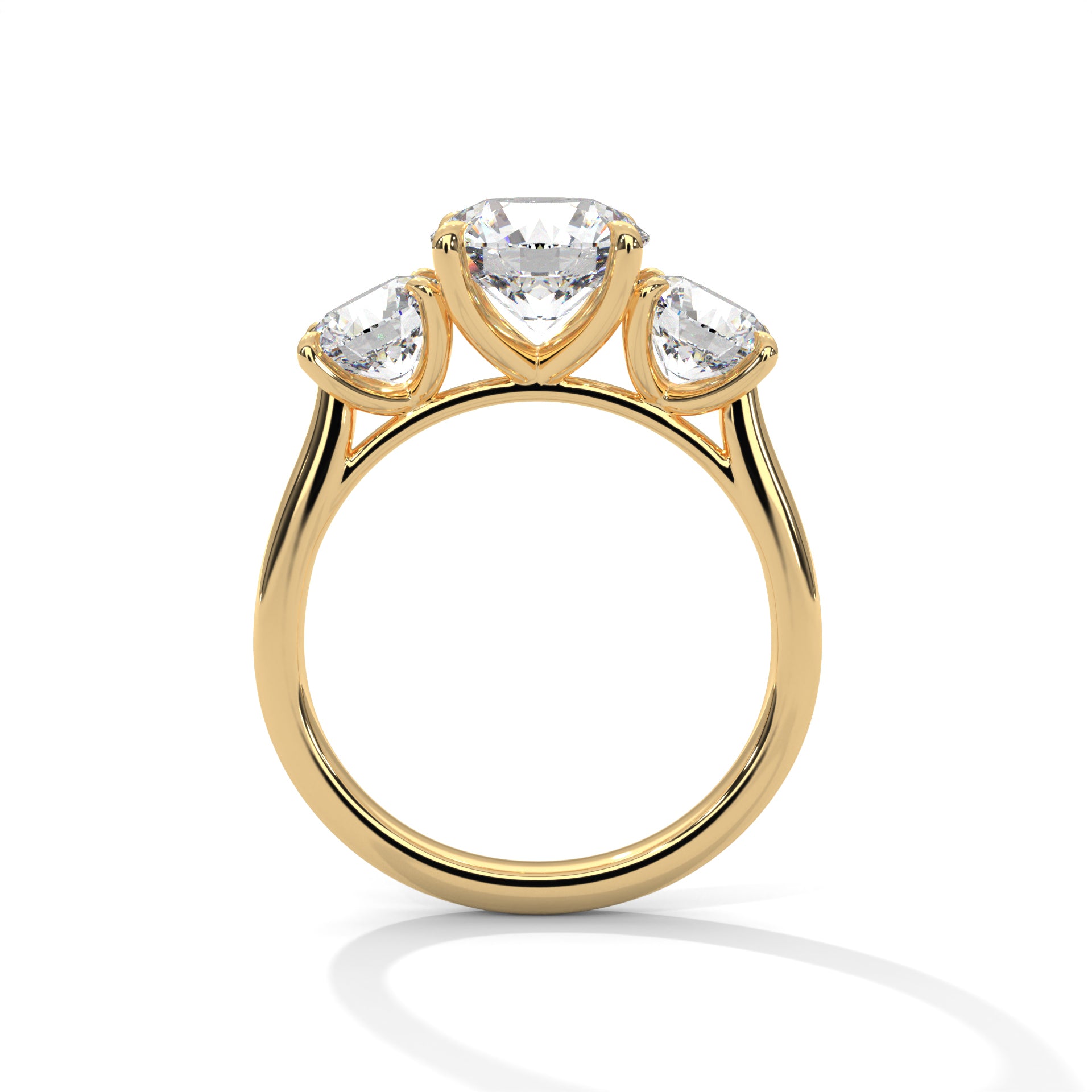 Round Brilliant Cut Diamond Trilogy Engagement Solitaire Ring | 1 to 3 Carat Centre | Round Side Diamonds | 18K Gold