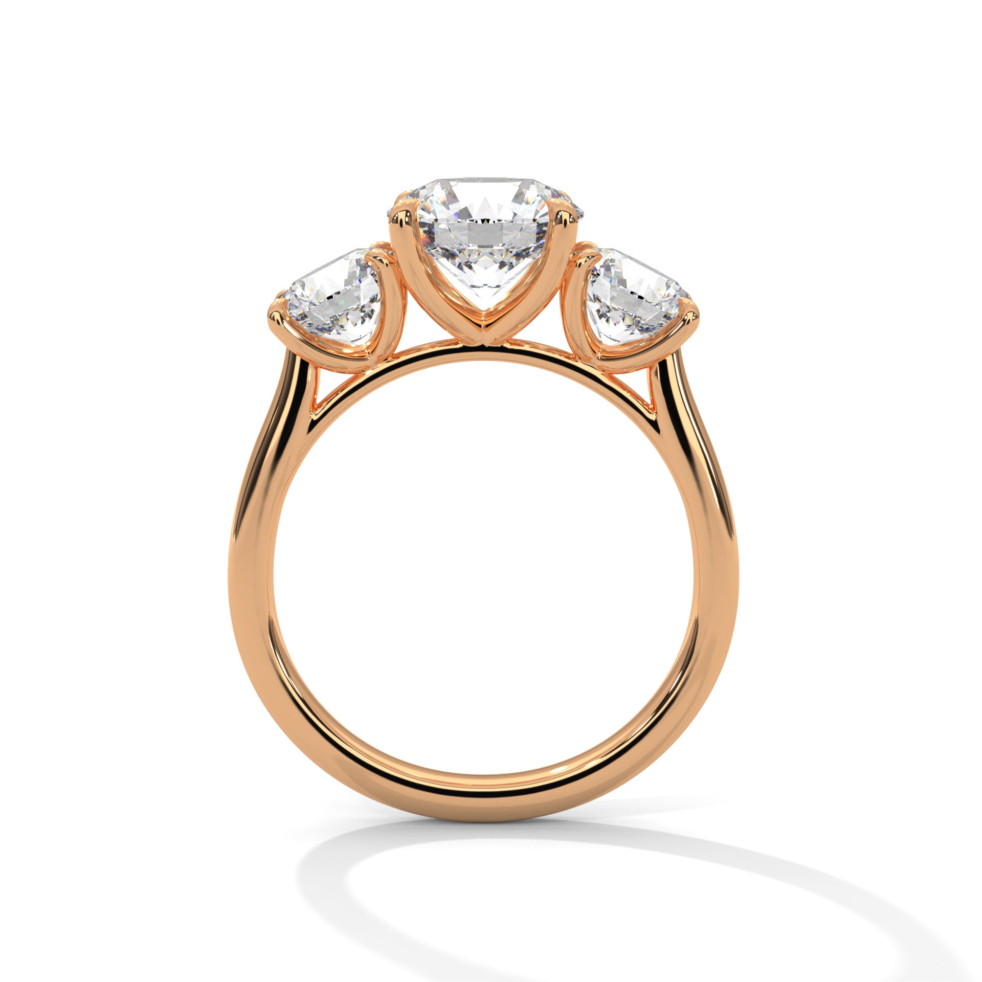 Round Brilliant Cut Diamond Trilogy Engagement Solitaire Ring | 1 to 3 Carat Centre | Round Side Diamonds | 18K Gold