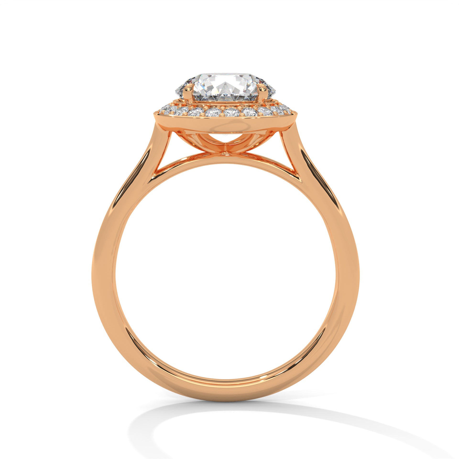 1–3 Carat Round Lab Grown Solitaire Diamond Halo Ring – Four Prong Setting in 18K Gold