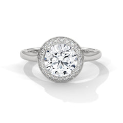 1–3 Carat Round Lab Grown Solitaire Diamond Halo Ring – Four Prong Setting in 18K Gold