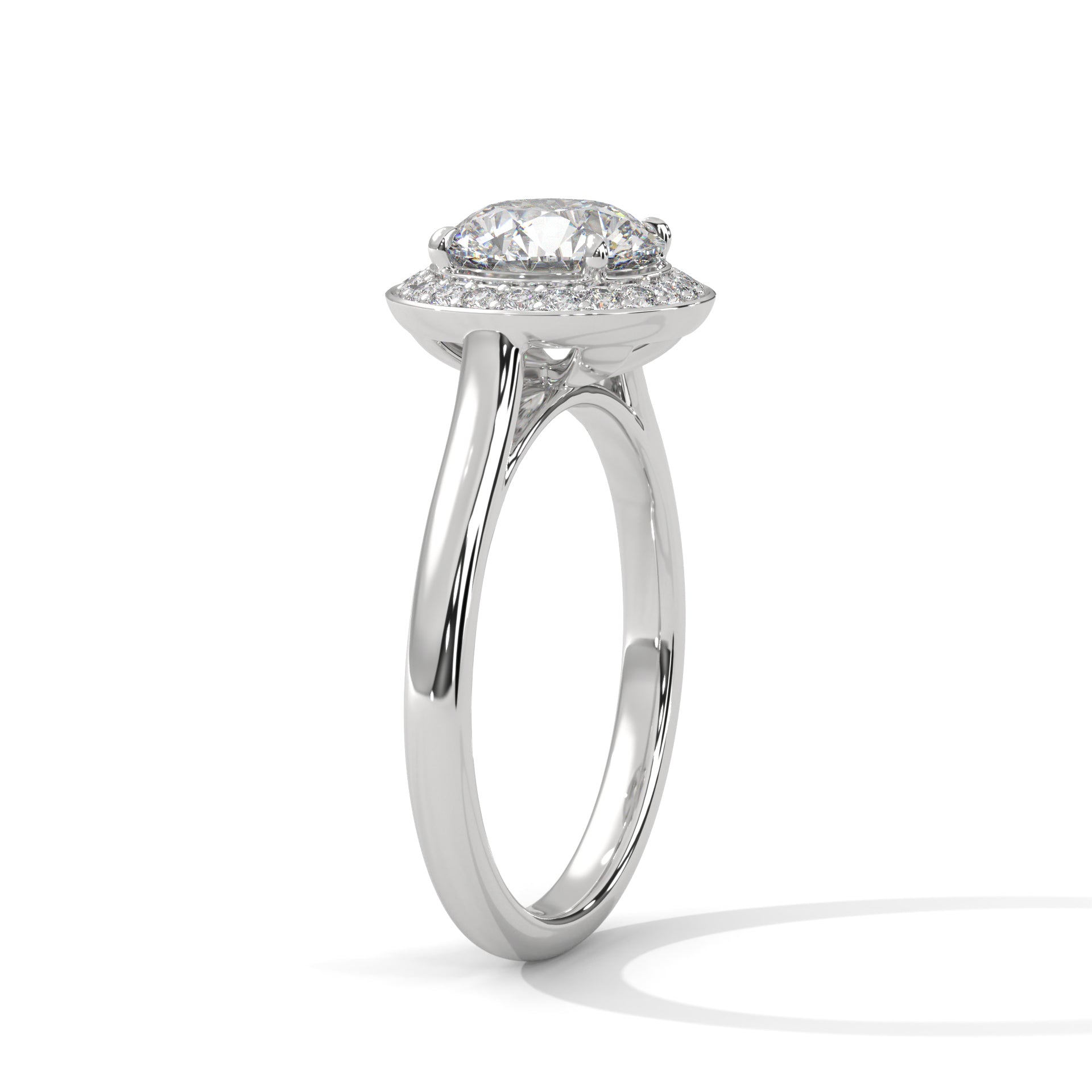 1–3 Carat Round Lab Grown Solitaire Diamond Halo Ring – Four Prong Setting in 18K Gold