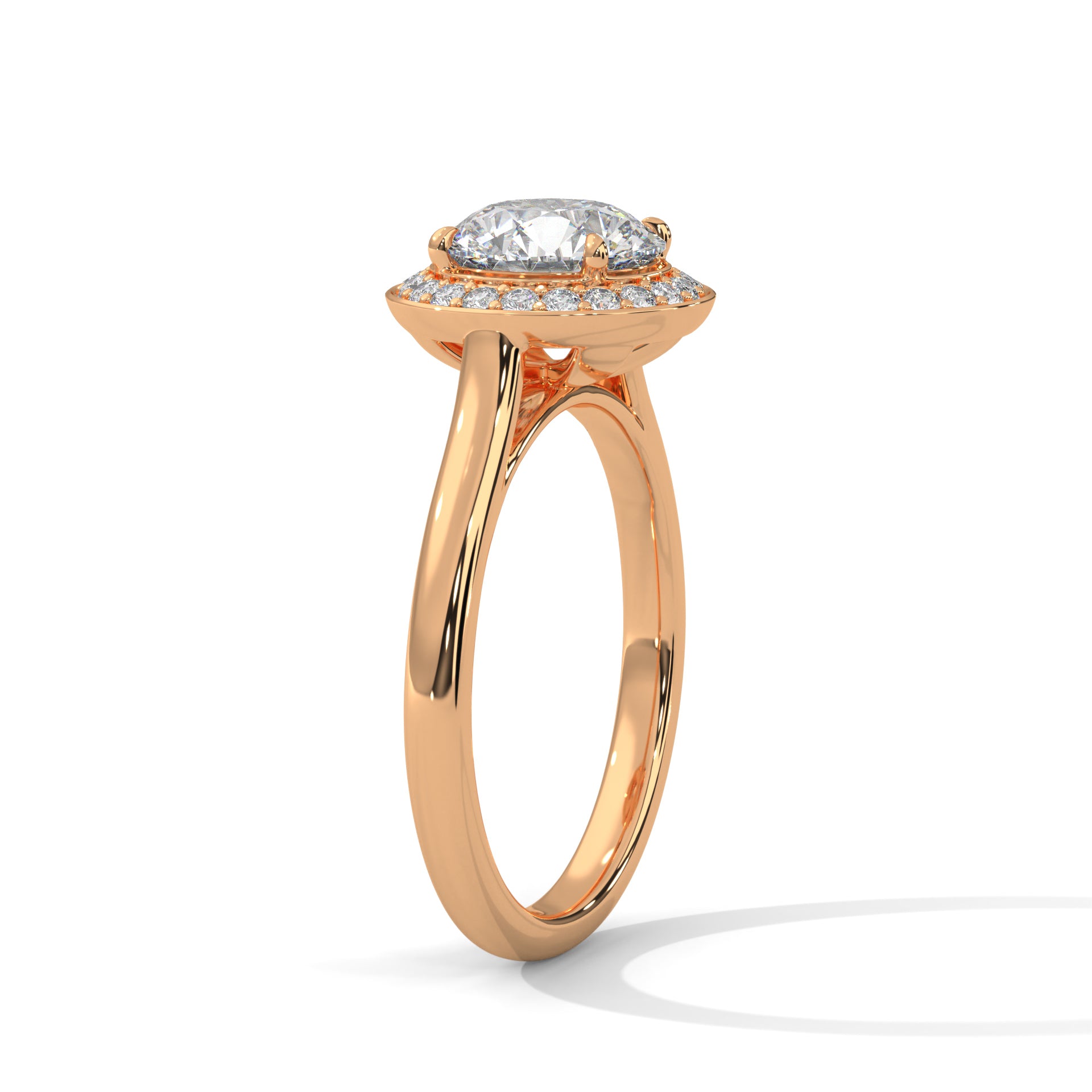 1–3 Carat Round Lab Grown Solitaire Diamond Halo Ring – Four Prong Setting in 18K Gold