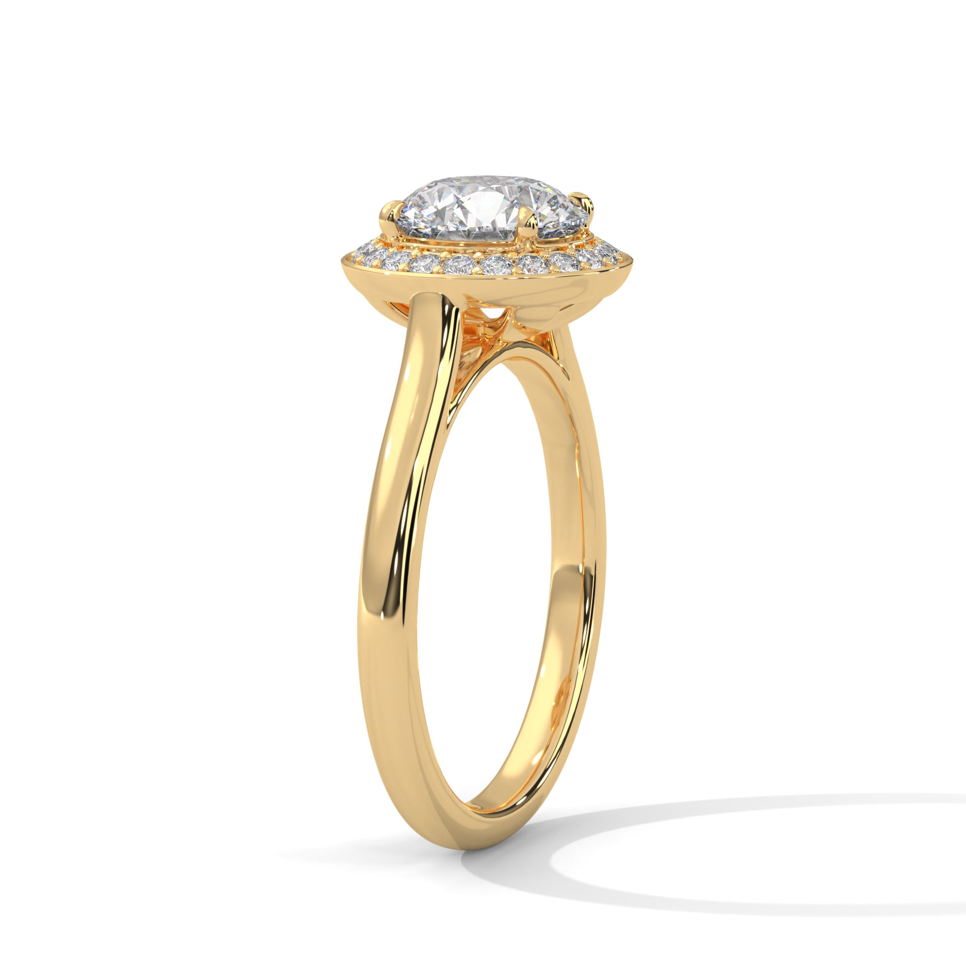 1–3 Carat Round Lab Grown Solitaire Diamond Halo Ring – Four Prong Setting in 18K Gold