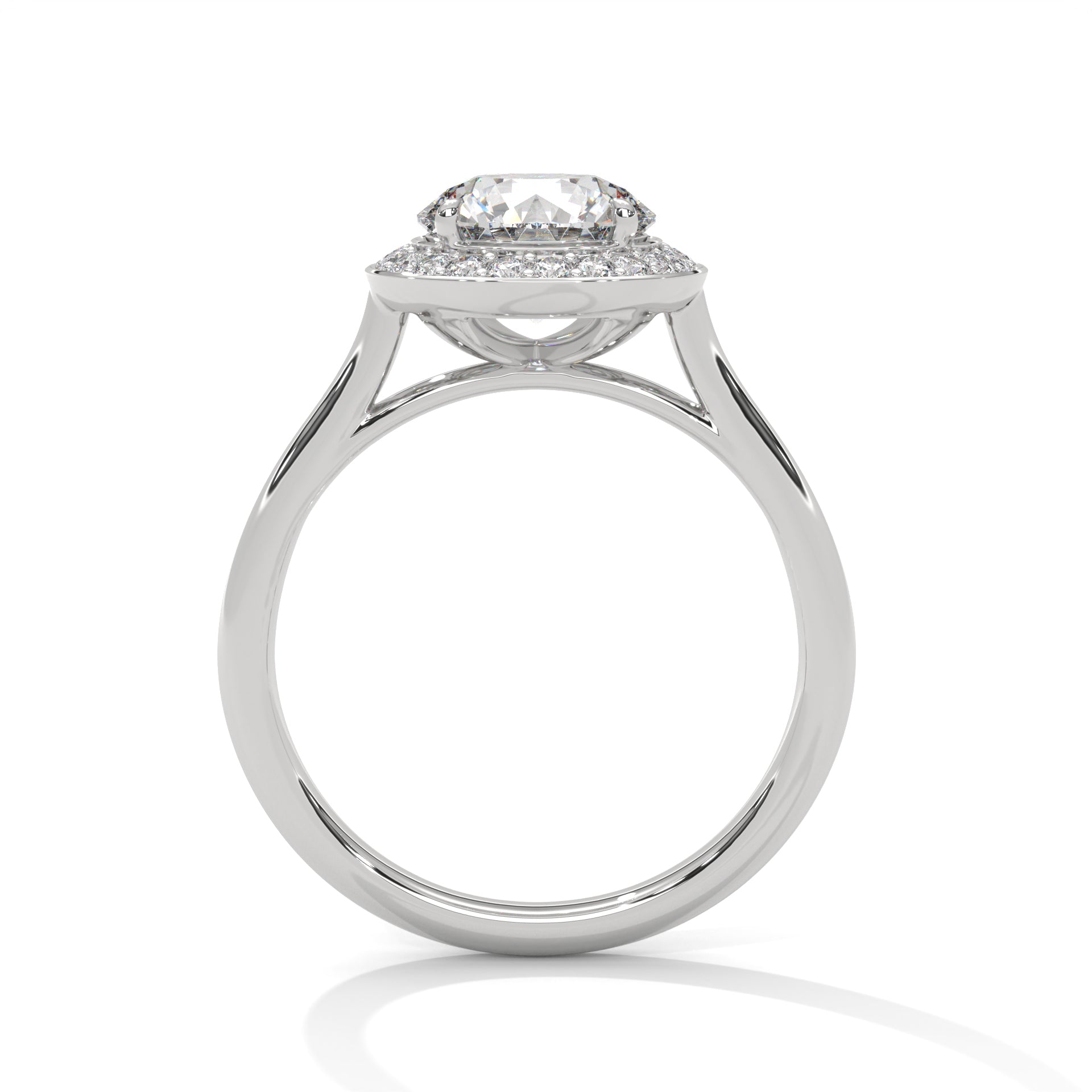 1–3 Carat Round Lab Grown Solitaire Diamond Halo Ring – Four Prong Setting in 18K Gold