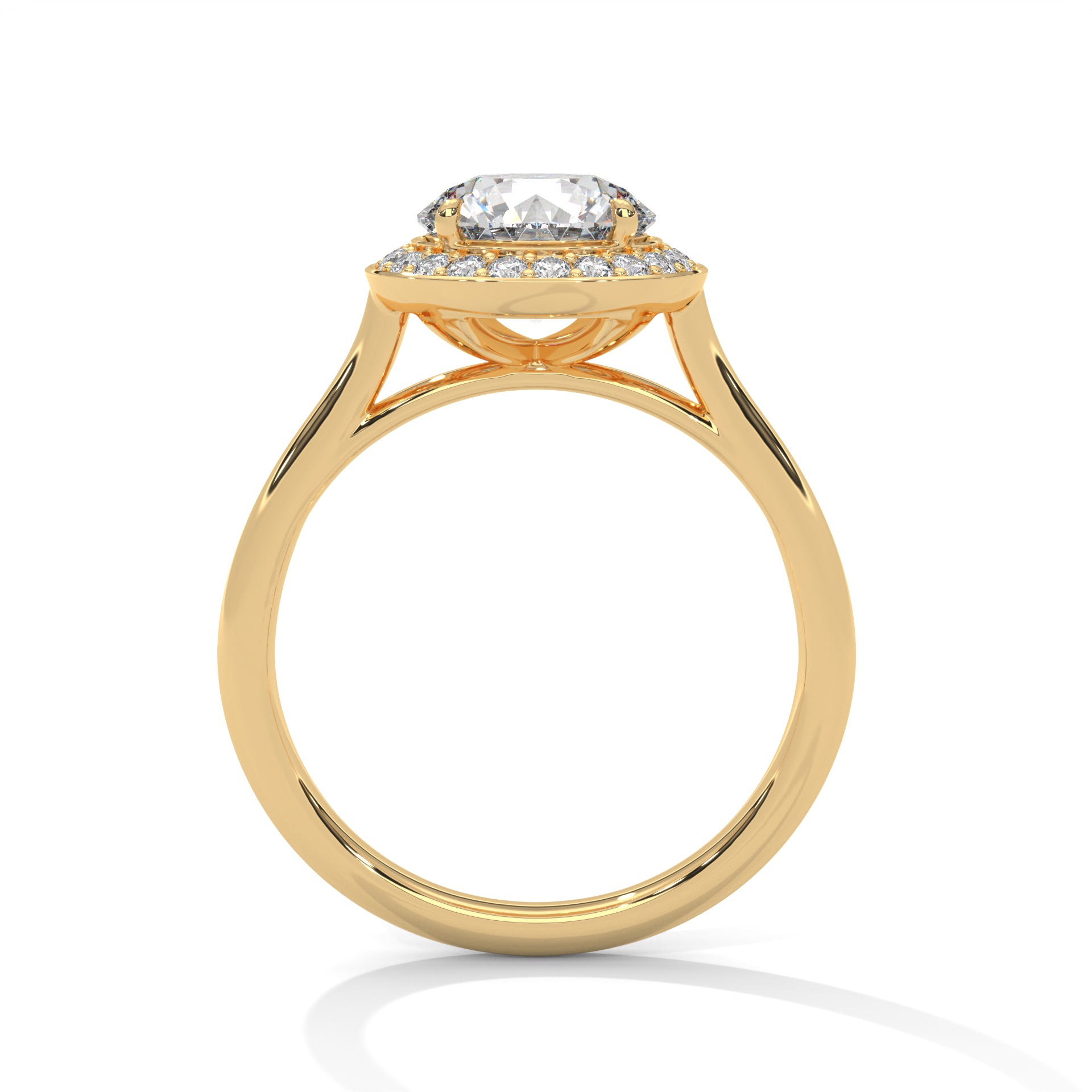 1–3 Carat Round Lab Grown Solitaire Diamond Halo Ring – Four Prong Setting in 18K Gold