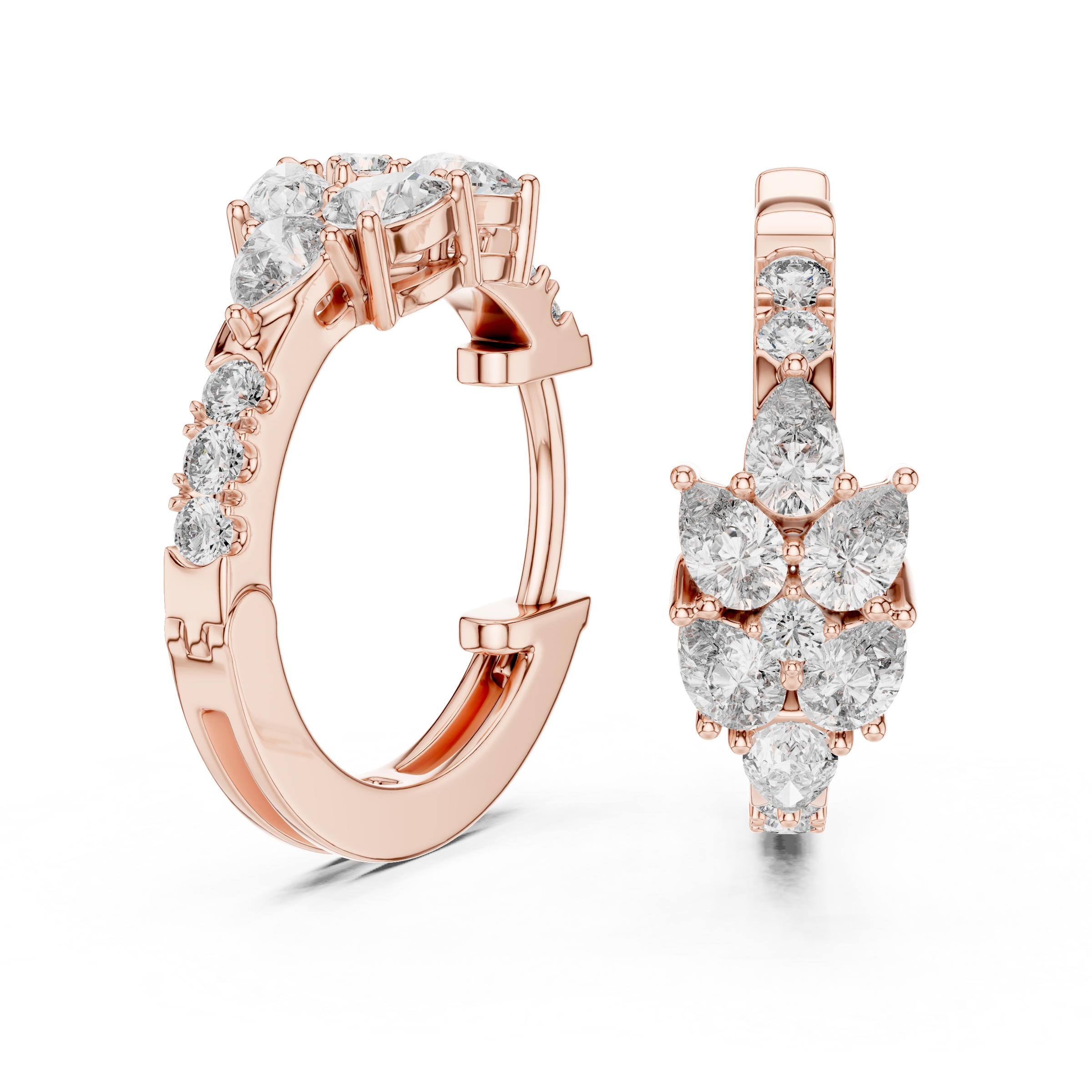 Elegant Pear and Round Lab-Grown Diamond Cluster Hoop Earrings in 18K Gold | Everyday Hoops