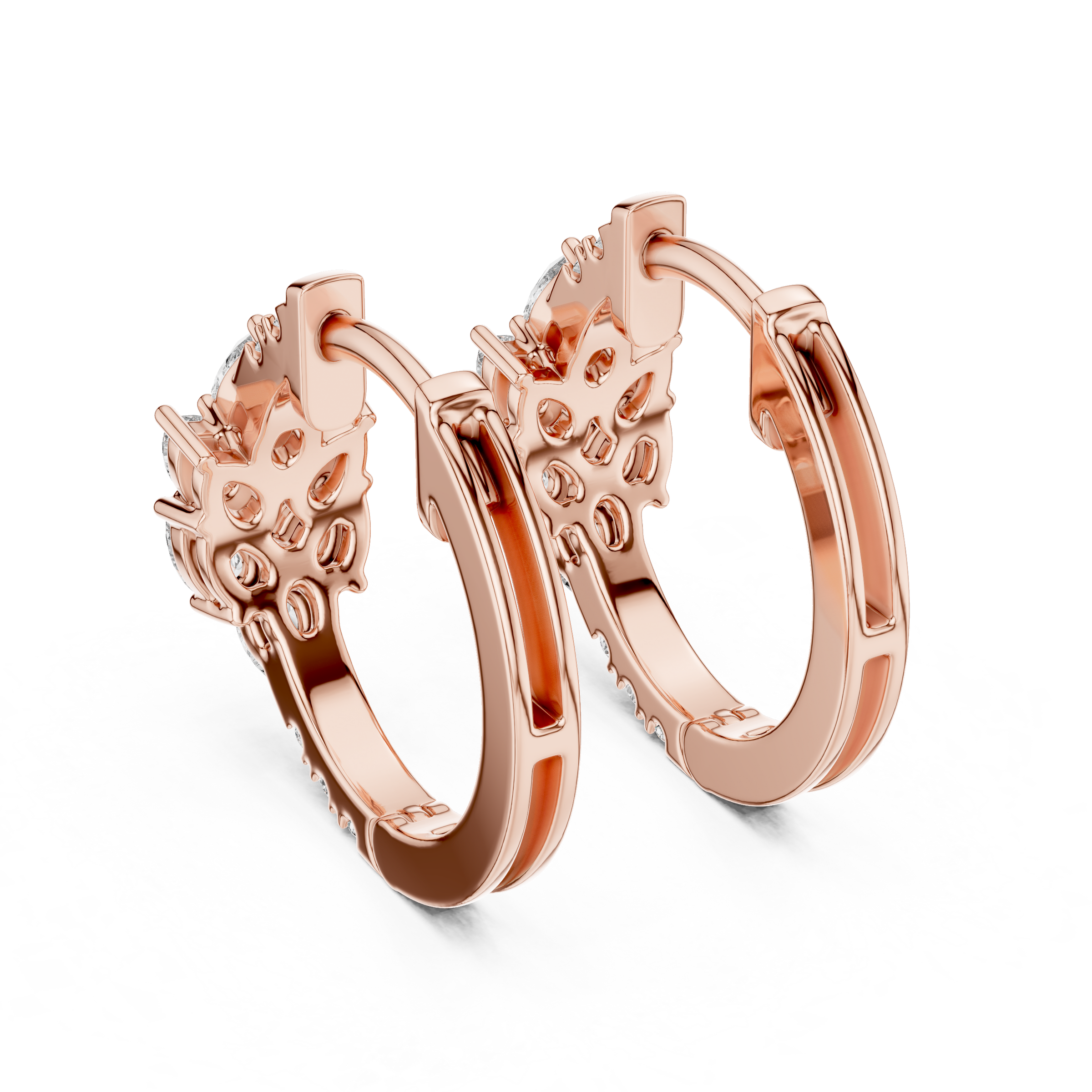 Elegant Pear and Round Lab-Grown Diamond Cluster Hoop Earrings in 18K Gold | Everyday Hoops