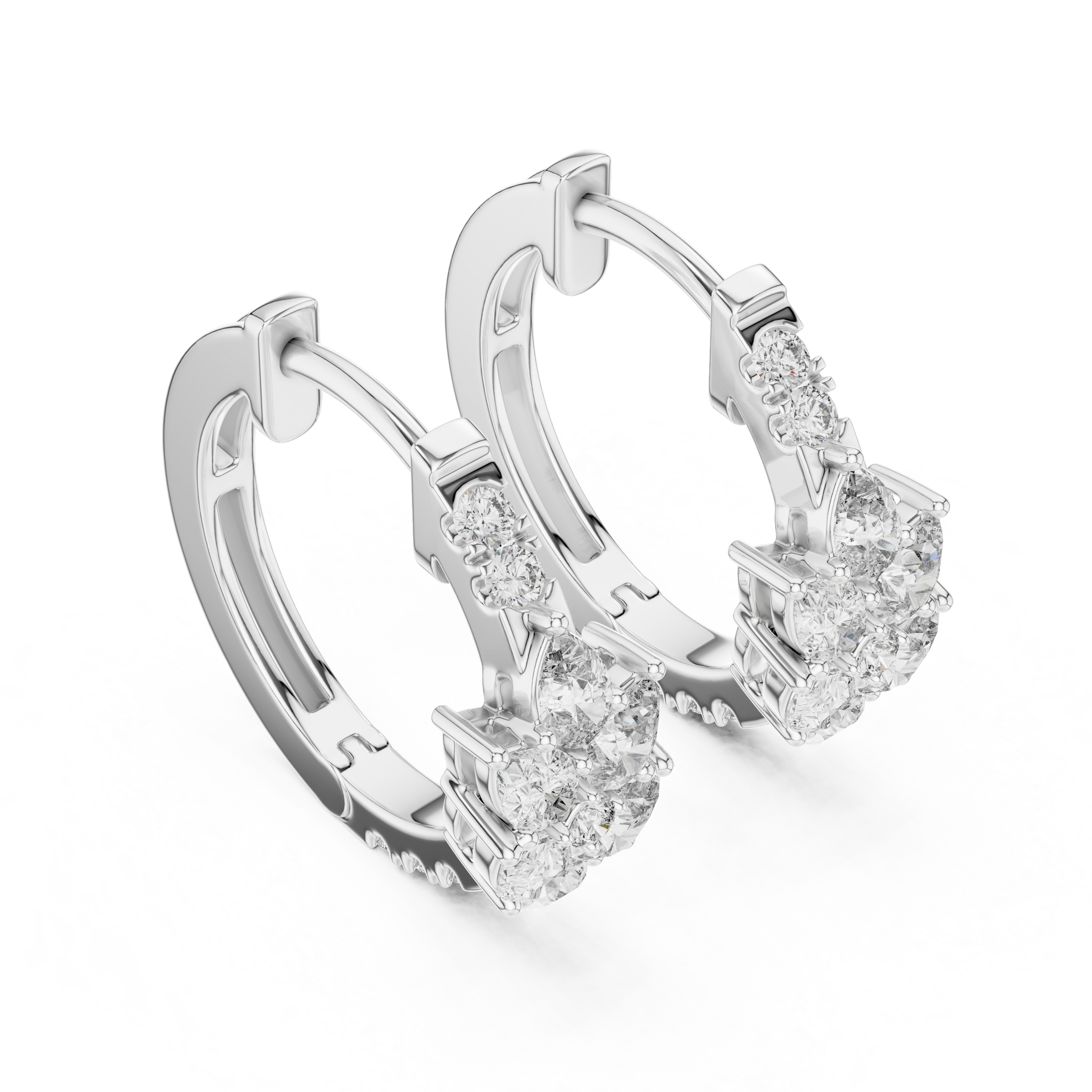 Elegant Pear and Round Lab-Grown Diamond Cluster Hoop Earrings in 18K Gold | Everyday Hoops