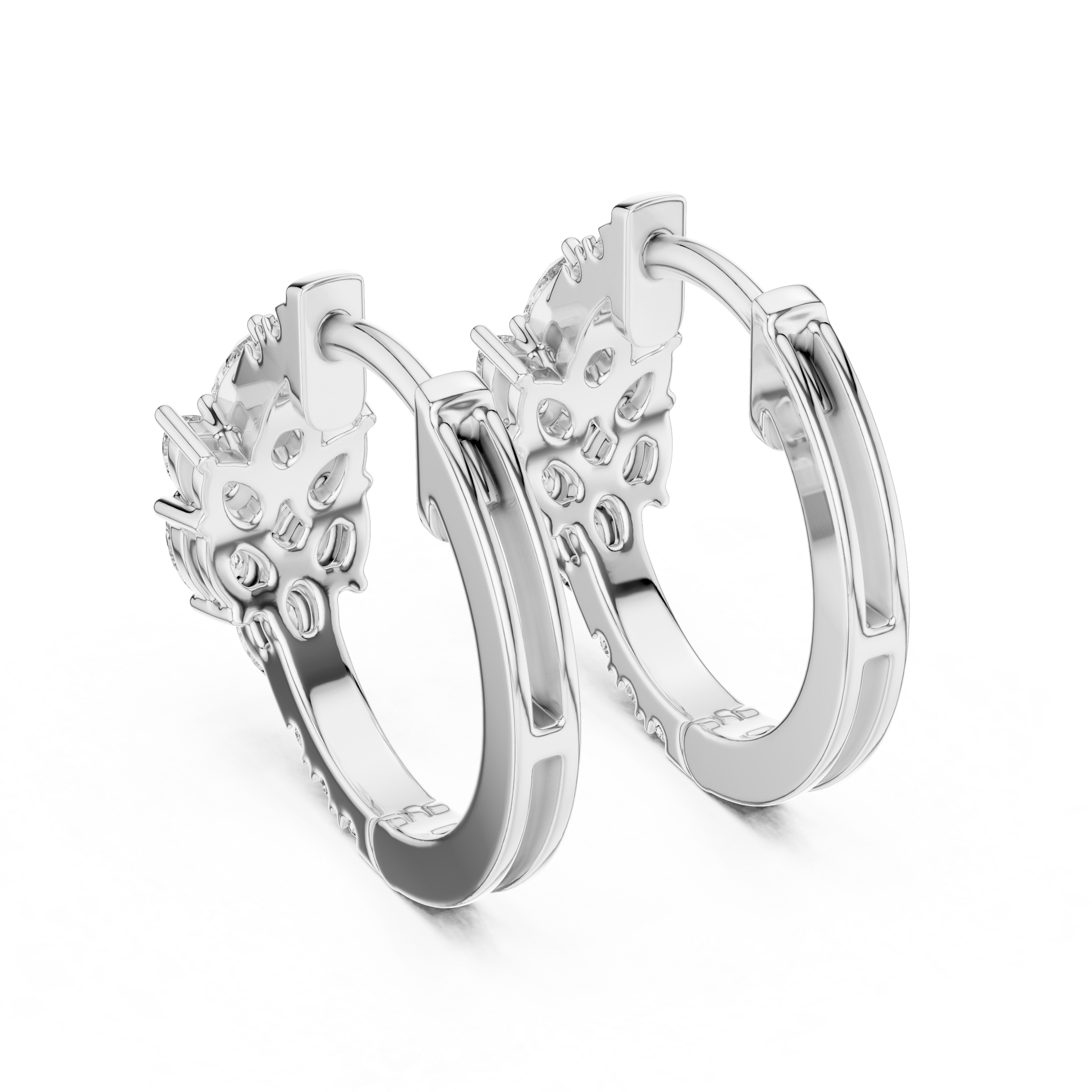Elegant Pear and Round Lab-Grown Diamond Cluster Hoop Earrings in 18K Gold | Everyday Hoops