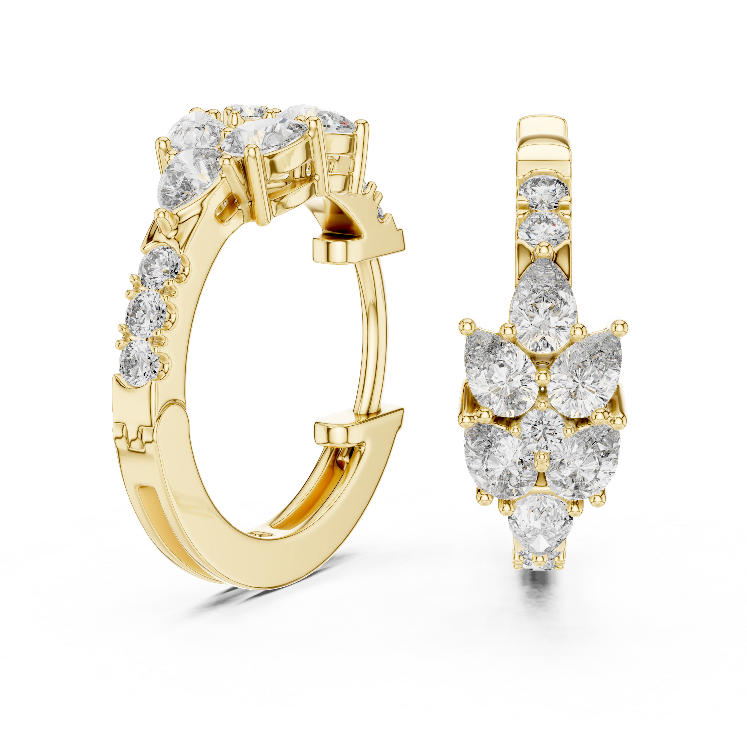 Elegant Pear and Round Lab-Grown Diamond Cluster Hoop Earrings in 18K Gold | Everyday Hoops