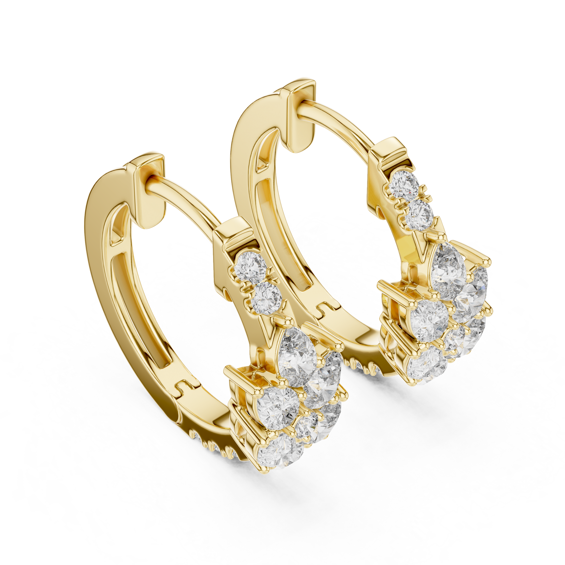 Elegant Pear and Round Lab-Grown Diamond Cluster Hoop Earrings in 18K Gold | Everyday Hoops