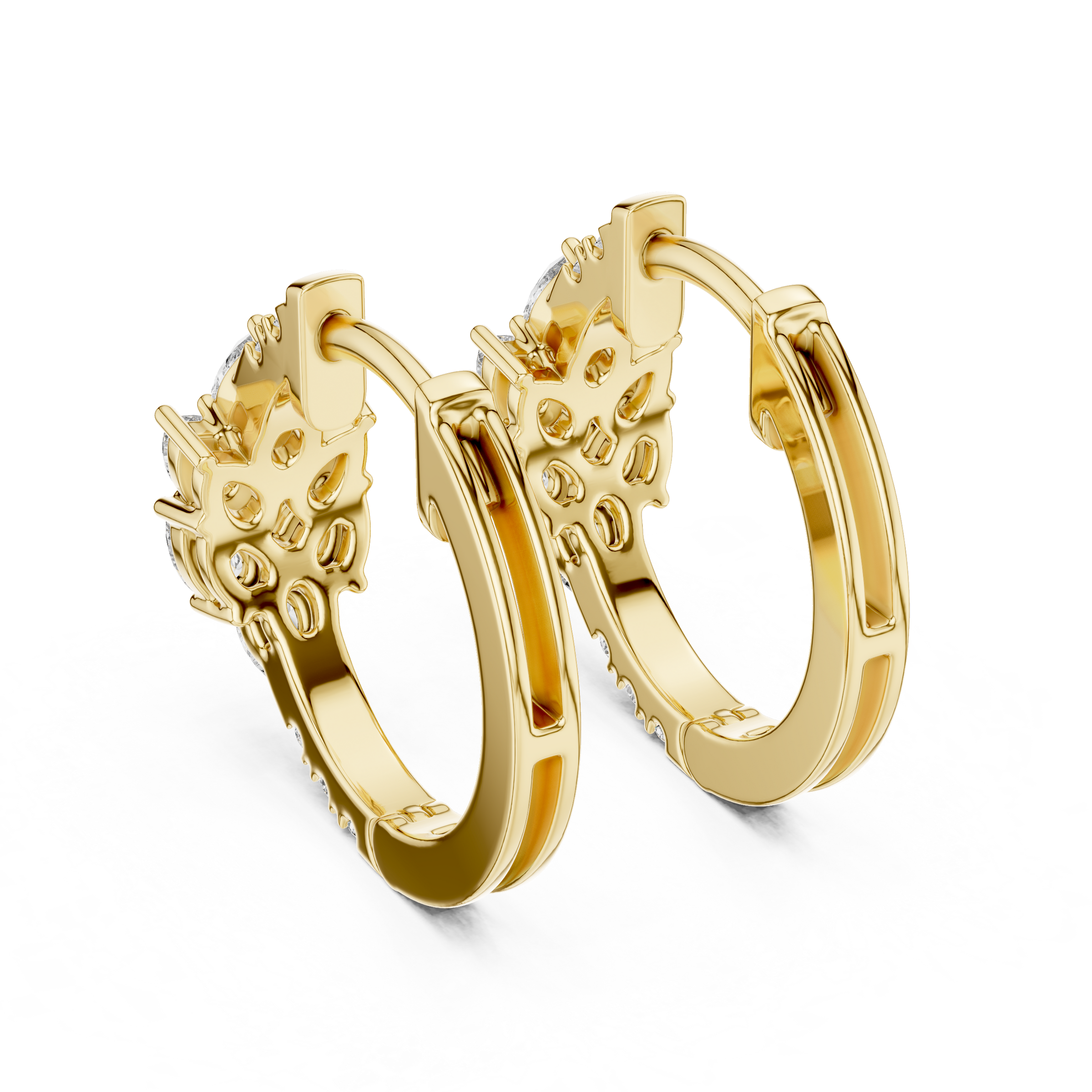 Elegant Pear and Round Lab-Grown Diamond Cluster Hoop Earrings in 18K Gold | Everyday Hoops