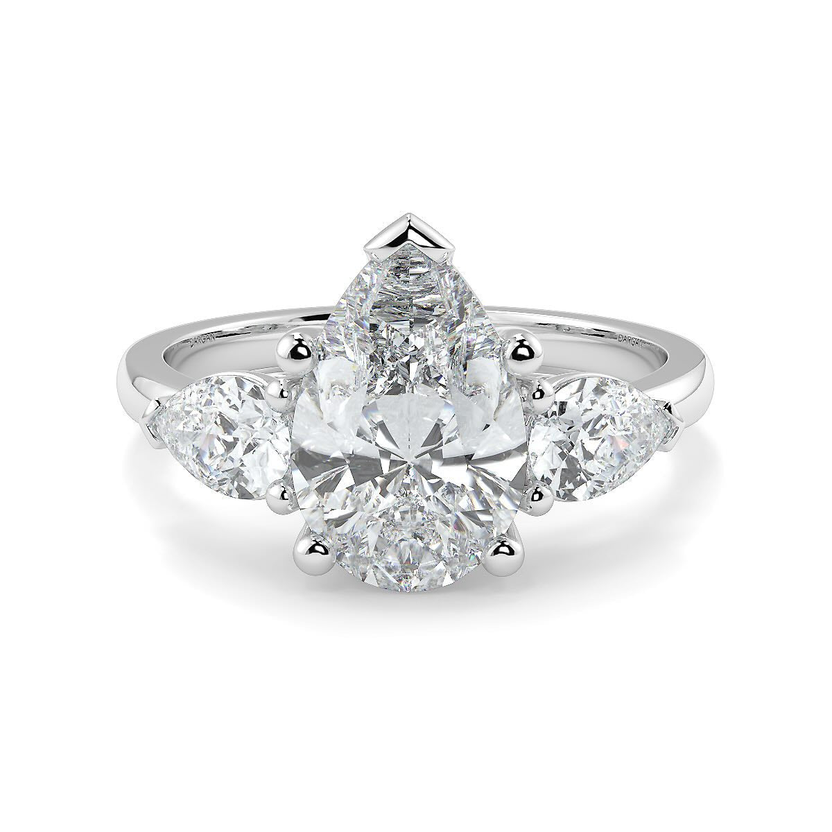 1–5 Carat Pear & Round Lab Grown Solitaire Diamond Trilogy Ring in 18K Gold