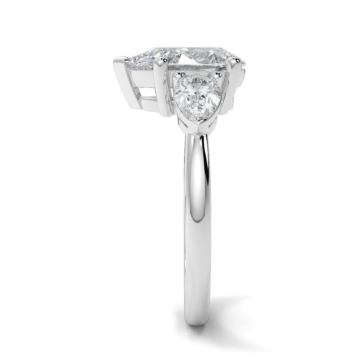 1–5 Carat Pear & Round Lab Grown Solitaire Diamond Trilogy Ring in 18K Gold
