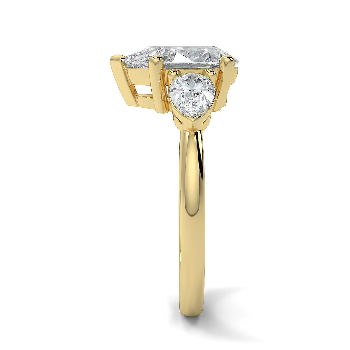 1–5 Carat Pear & Round Lab Grown Solitaire Diamond Trilogy Ring in 18K Gold