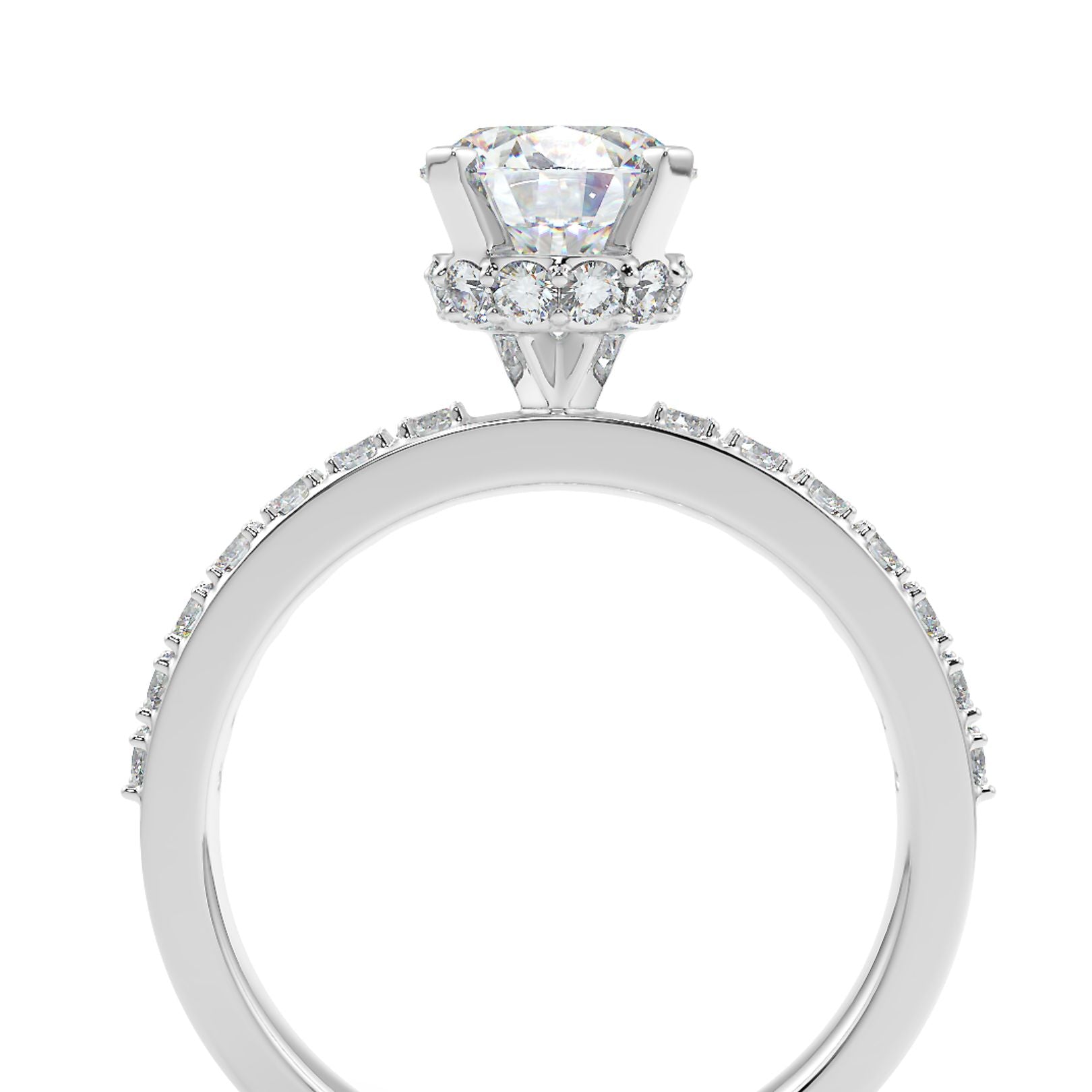 1–2 Carat Round Lab Grown Diamond Solitaire Ring | Pavé Band | IGI Certified | 18K White Gold