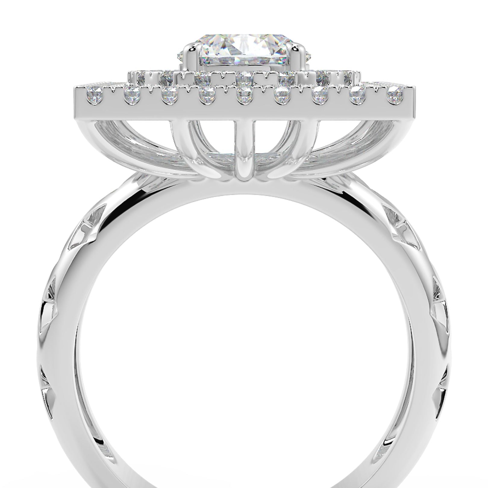 1 Carat Round Lab Grown Diamond Solitaire Square Halo Ring | Designer Statement Piece | IGI Certified | 18K White Gold
