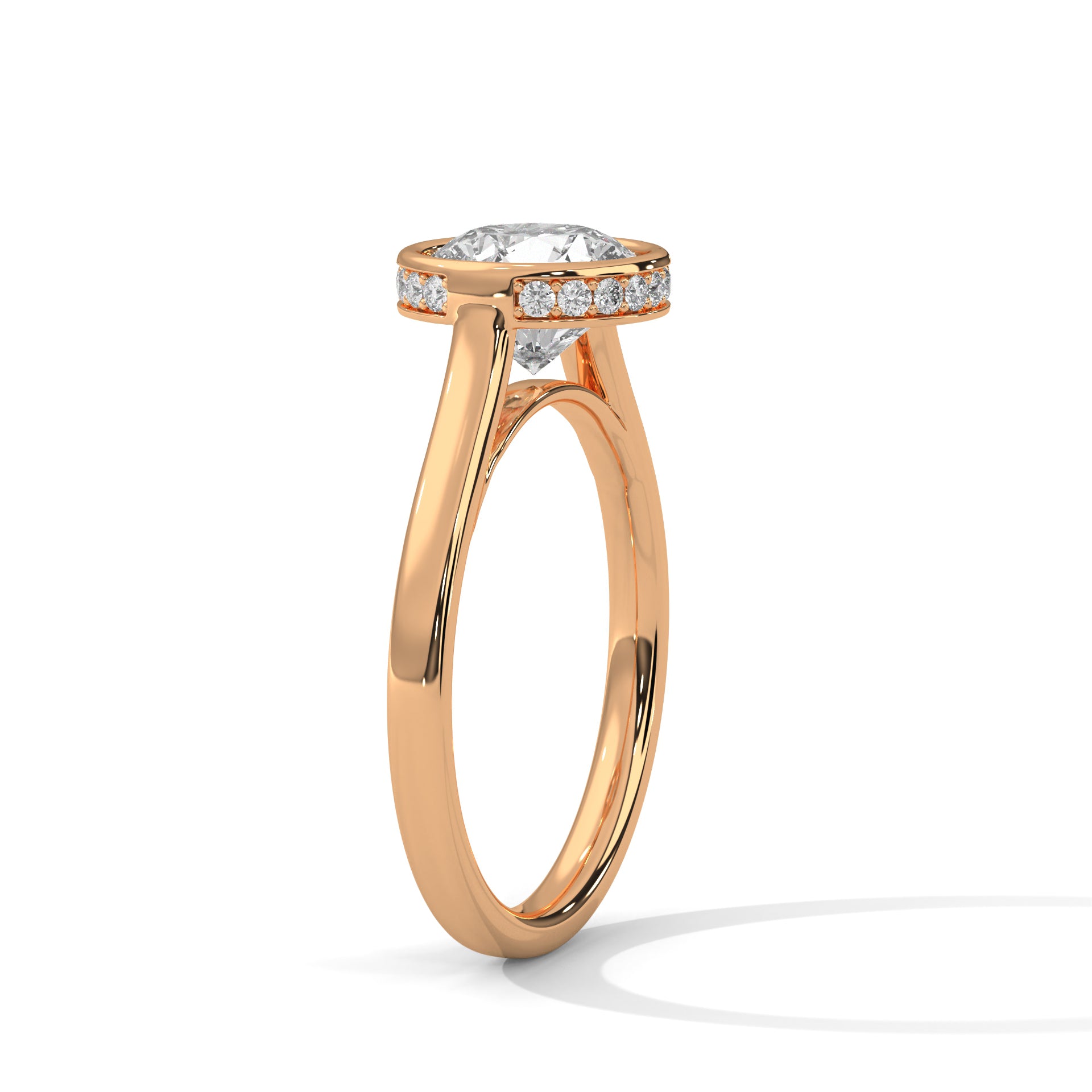 1–2 Carat Round Lab Grown Diamond Solitaire Ring with Hidden Halo | Bezel Setting