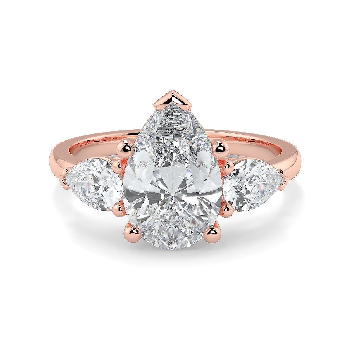 1–5 Carat Pear & Round Lab Grown Solitaire Diamond Trilogy Ring in 18K Gold