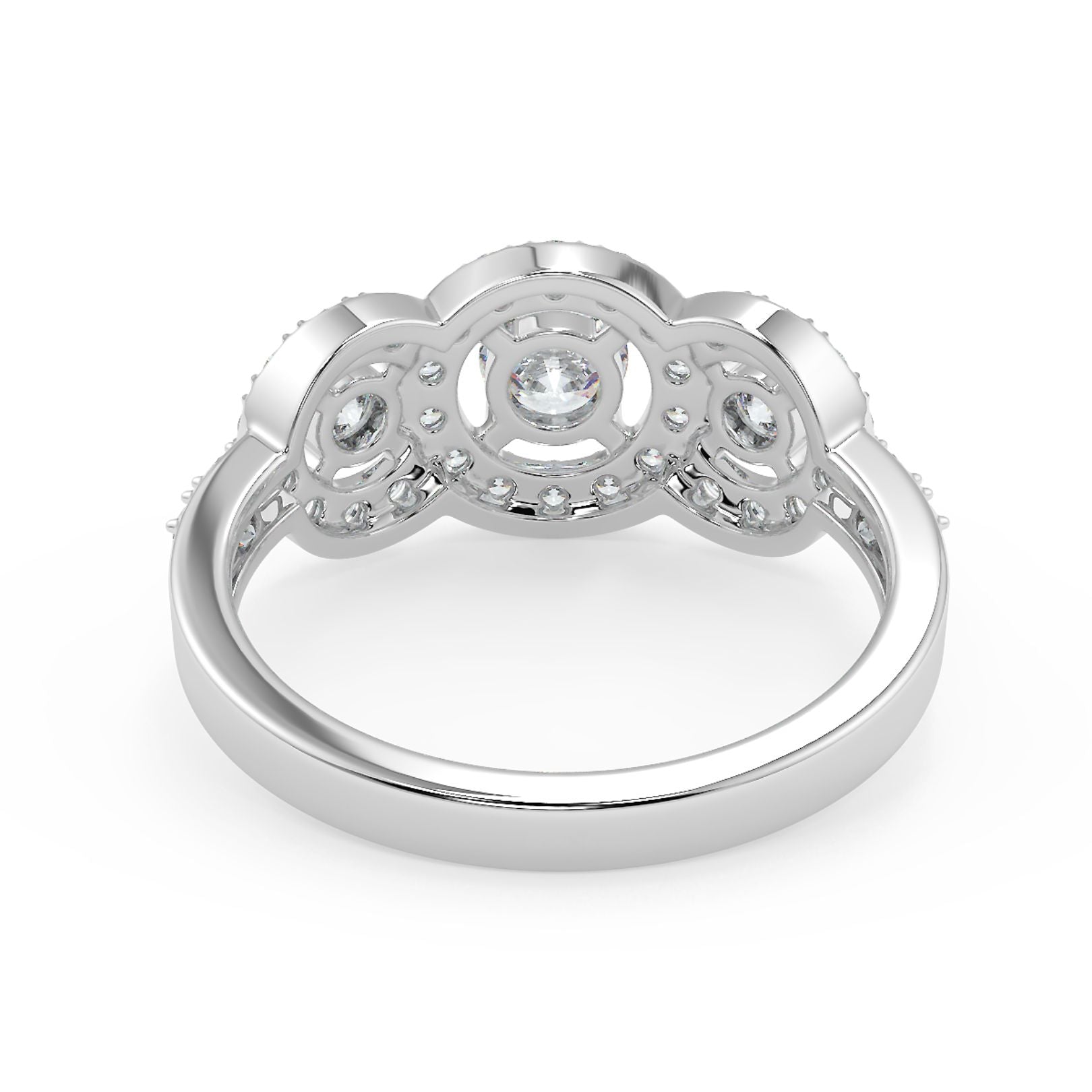 Lab Grown Diamond Multi-Halo Trilogy Trinity Ring | Triple Round Design | IGI Certified | 18K White Gold