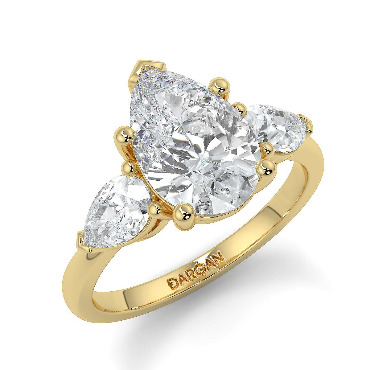 1–5 Carat Pear & Round Lab Grown Solitaire Diamond Trilogy Ring in 18K Gold