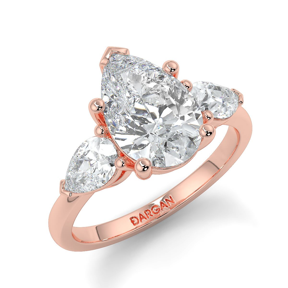 1–5 Carat Pear & Round Lab Grown Solitaire Diamond Trilogy Ring in 18K Gold