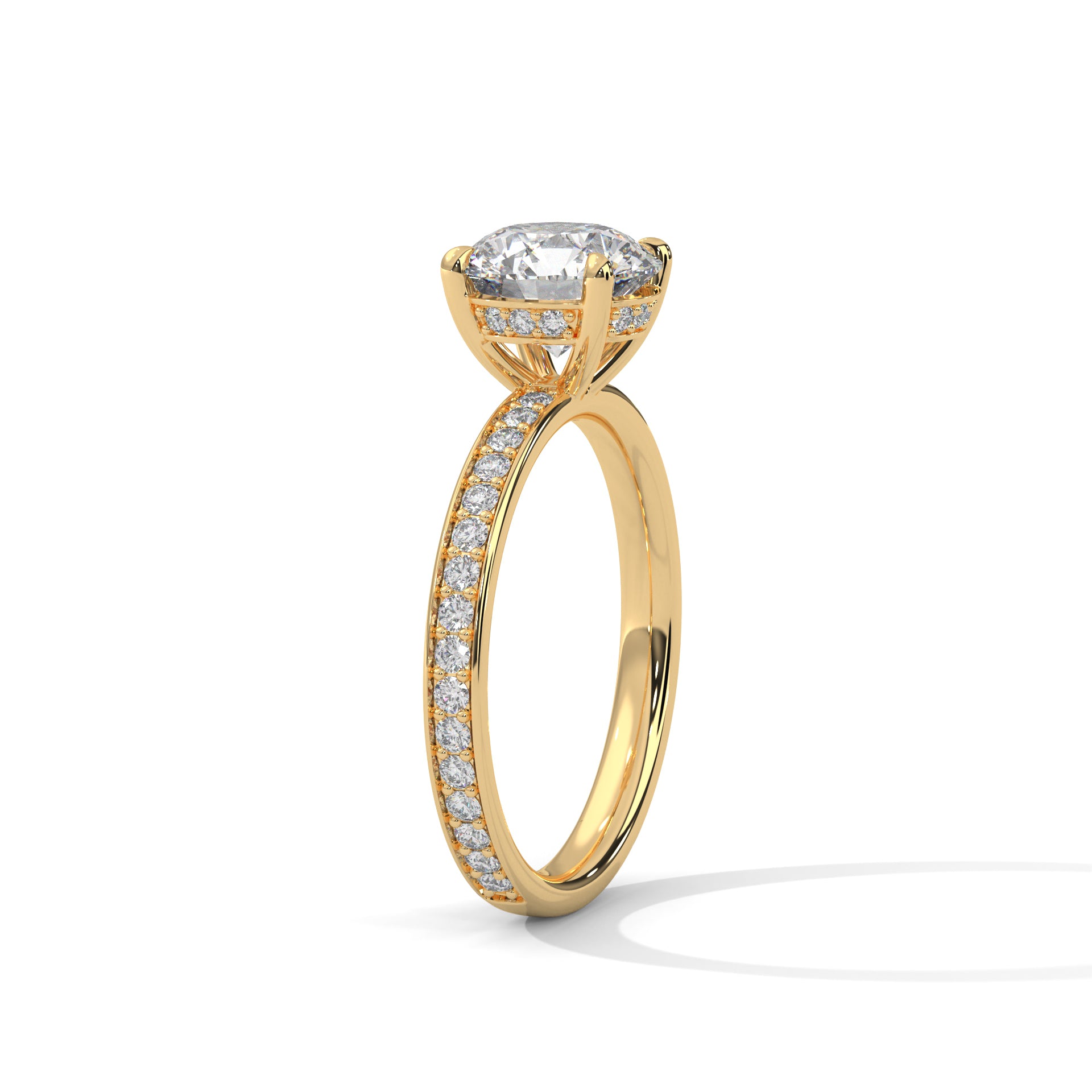 1-3 Carat Round Lab Grown Diamond Solitaire Ring – Pave Setting with Hidden Halo | 18K Gold